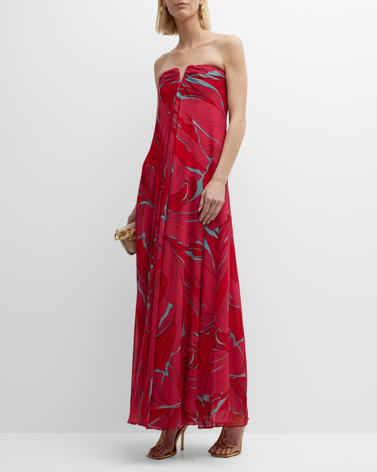 Cult Gaia Janelle Strapless Printed Gown In Chantereele Pink