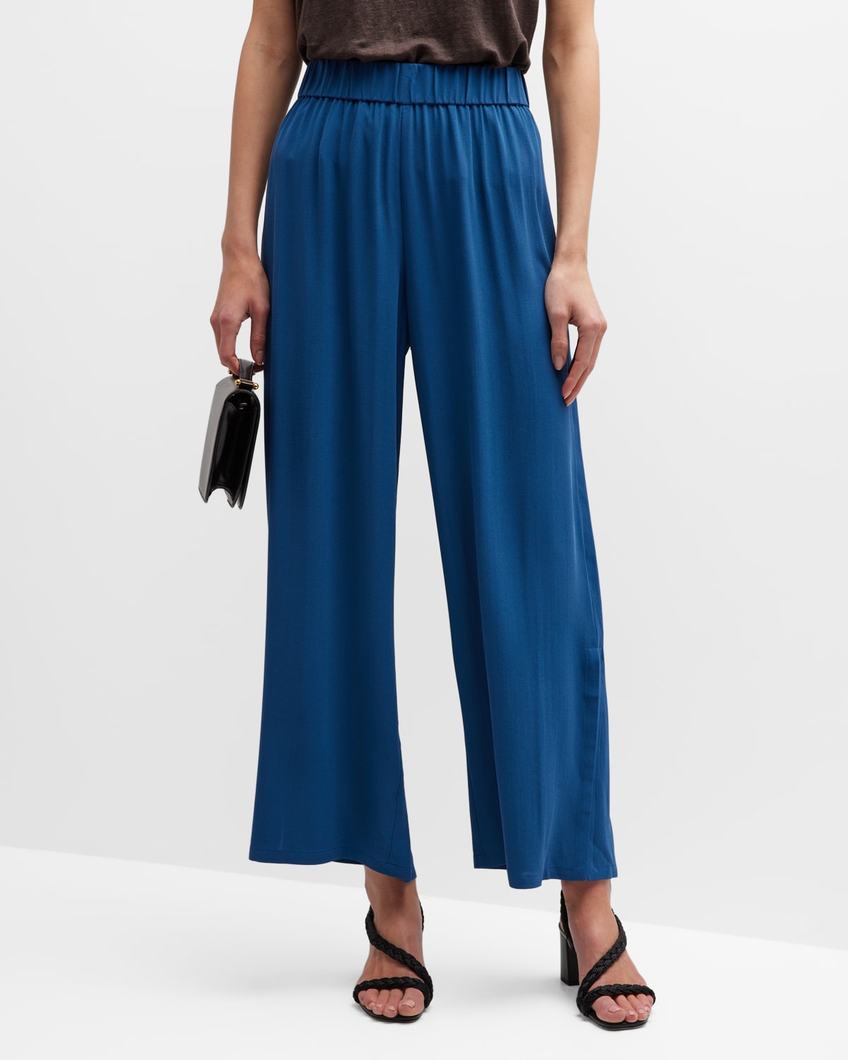 Eileen Fisher Petite Cropped Wide-leg Side-slit Pants In Atlantis