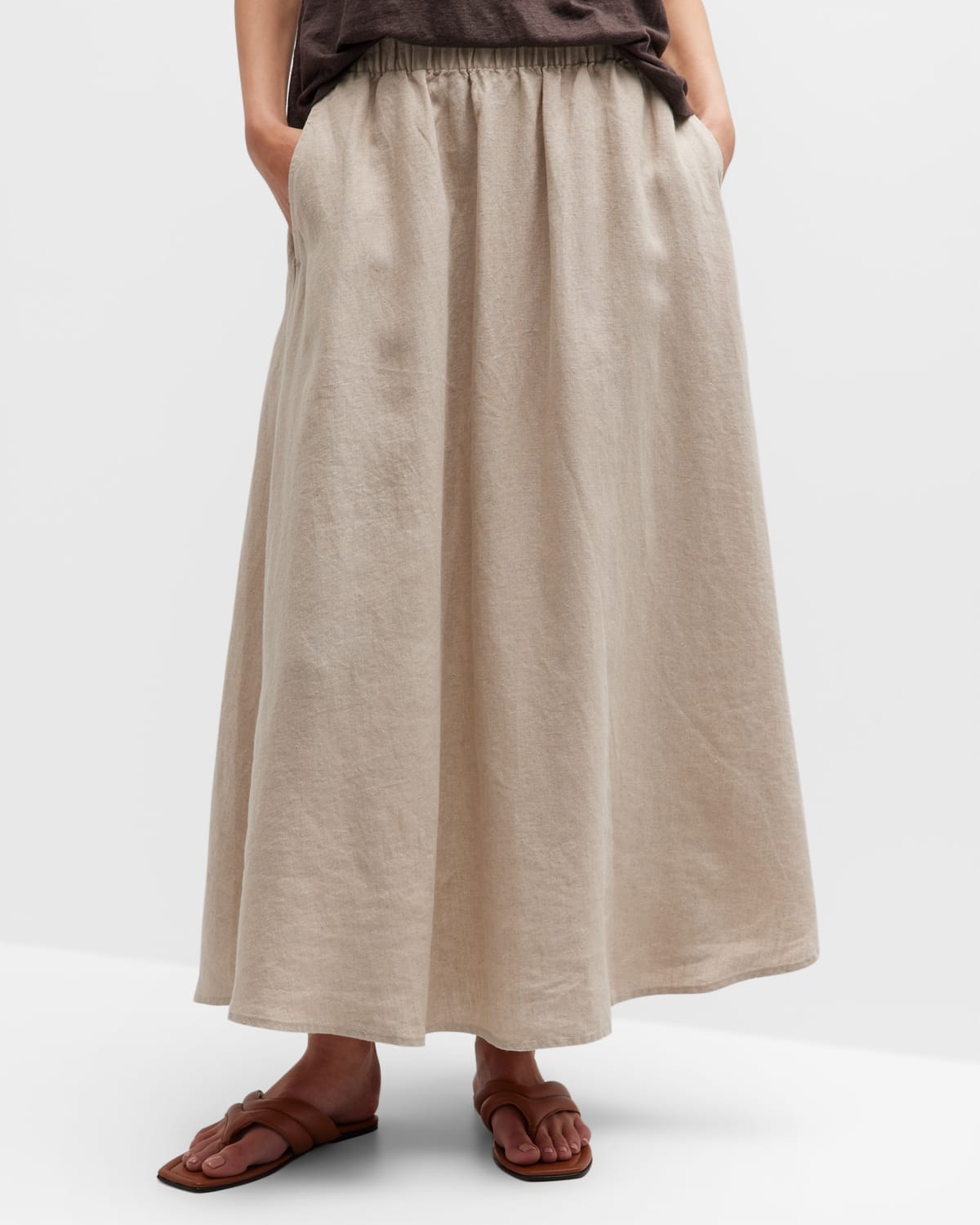 Eileen Fisher A-line Organic Linen Midi Skirt In Undyed Natural