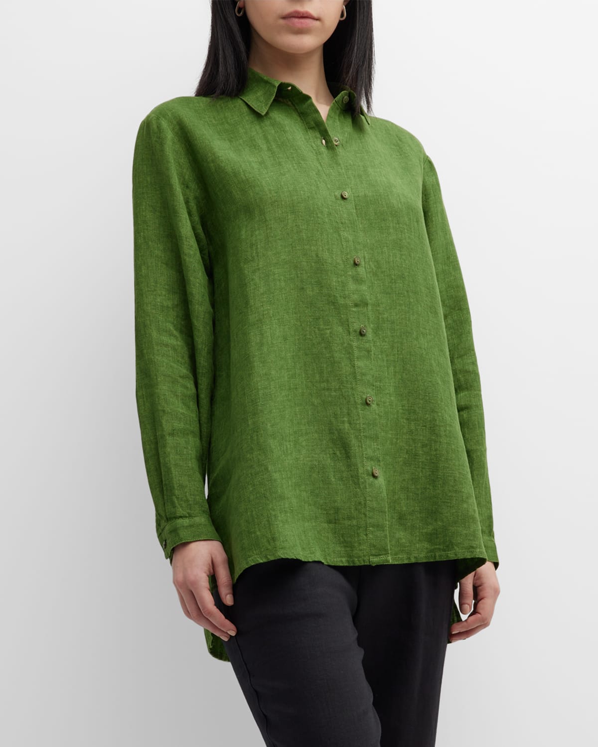 Eileen Fisher Petite Button-Down Delave Organic Linen Shirt