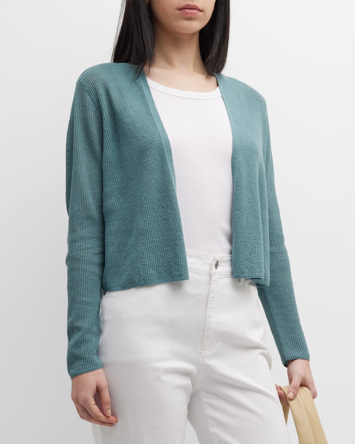 Eileen Fisher Petite Ribbed Open-Front Cardigan