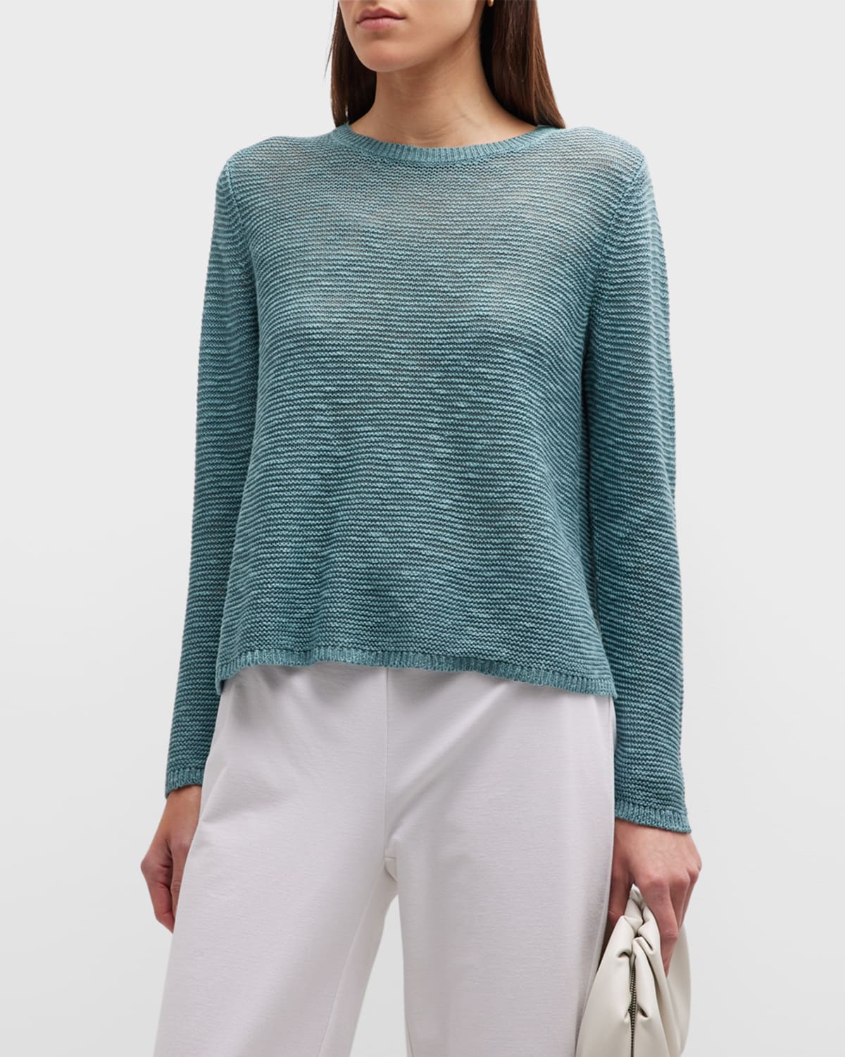 EILEEN FISHER SLUBBY CREWNECK LINEN-COTTON PULLOVER