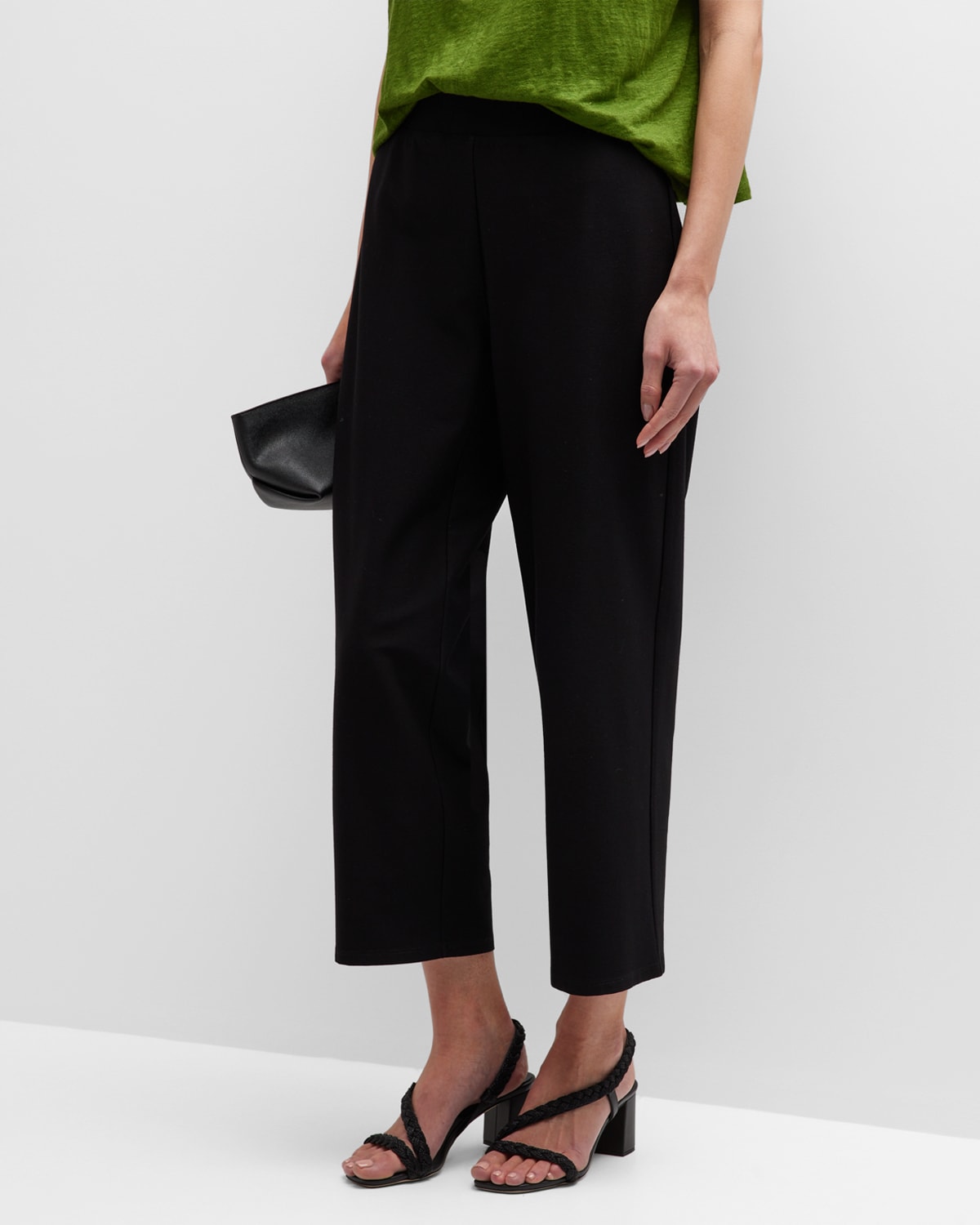 Eileen Fisher Cropped Straight-leg Stretch Crepe Pants In Black