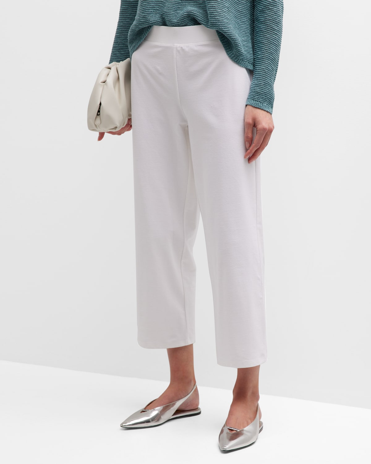 Eileen Fisher Cropped Straight-leg Stretch Crepe Pants In White