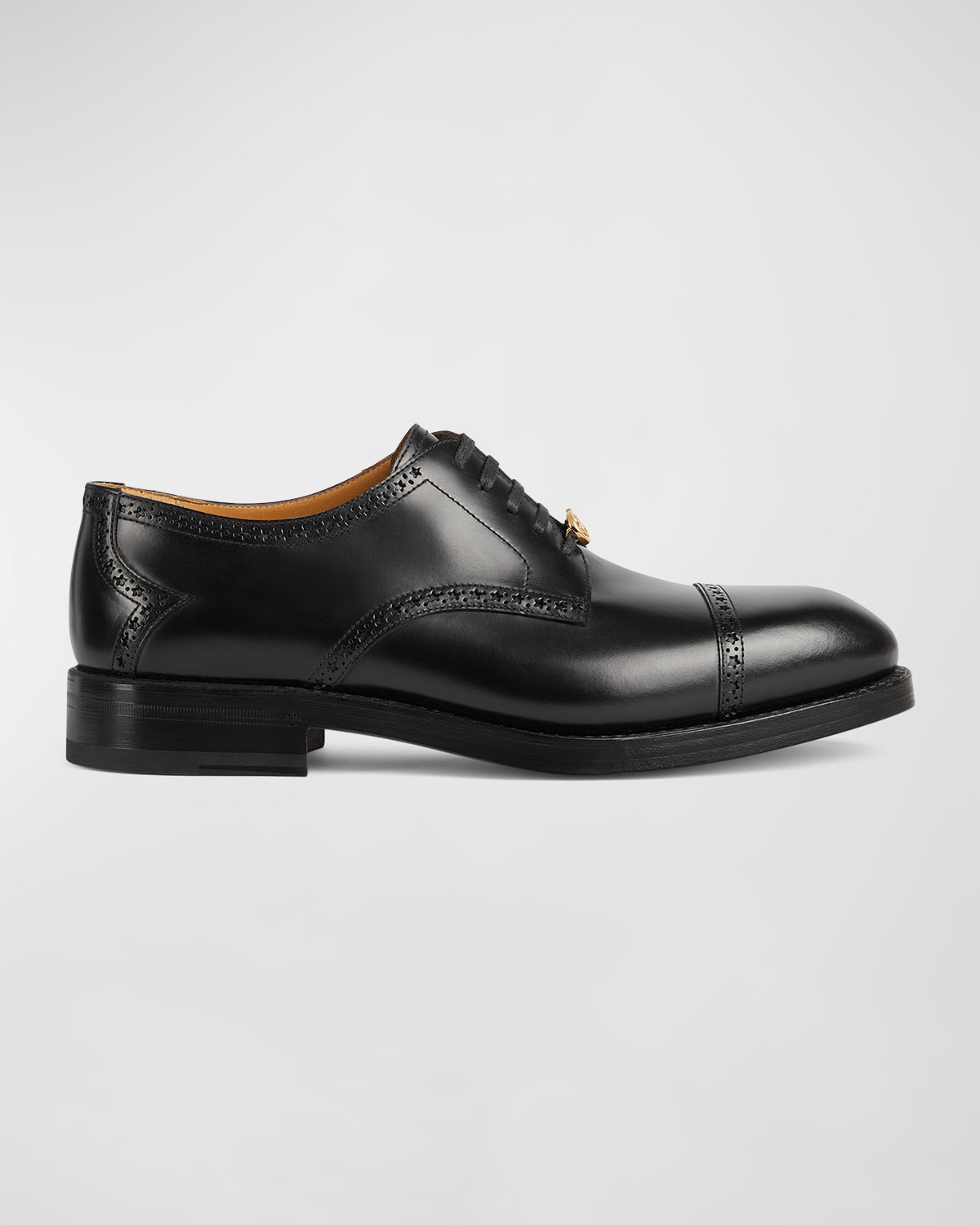 Gucci Interlocking G Leather Lace-up Shoes In Black