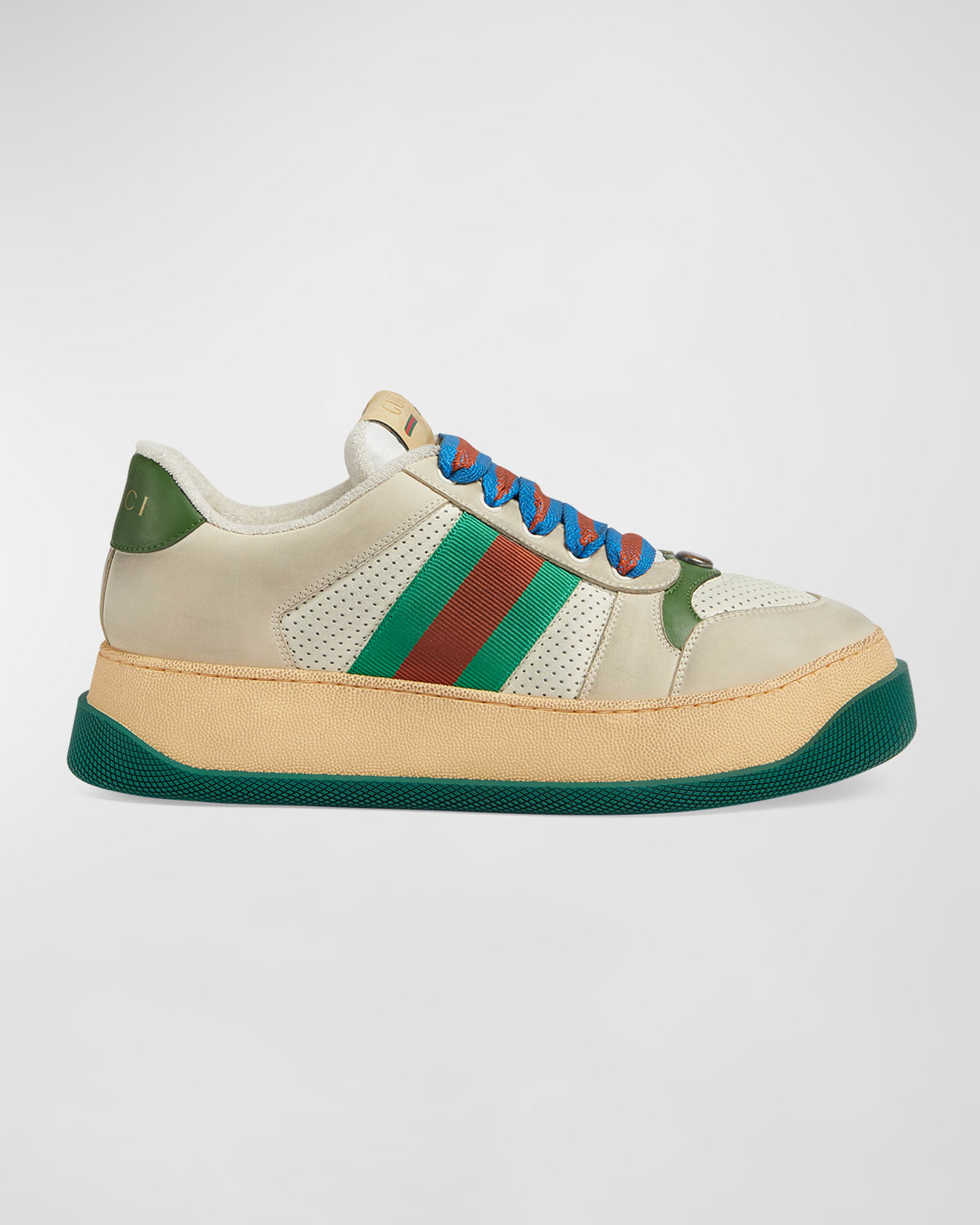Gucci Men's Double Screener Leather Low-top Sneakers In White