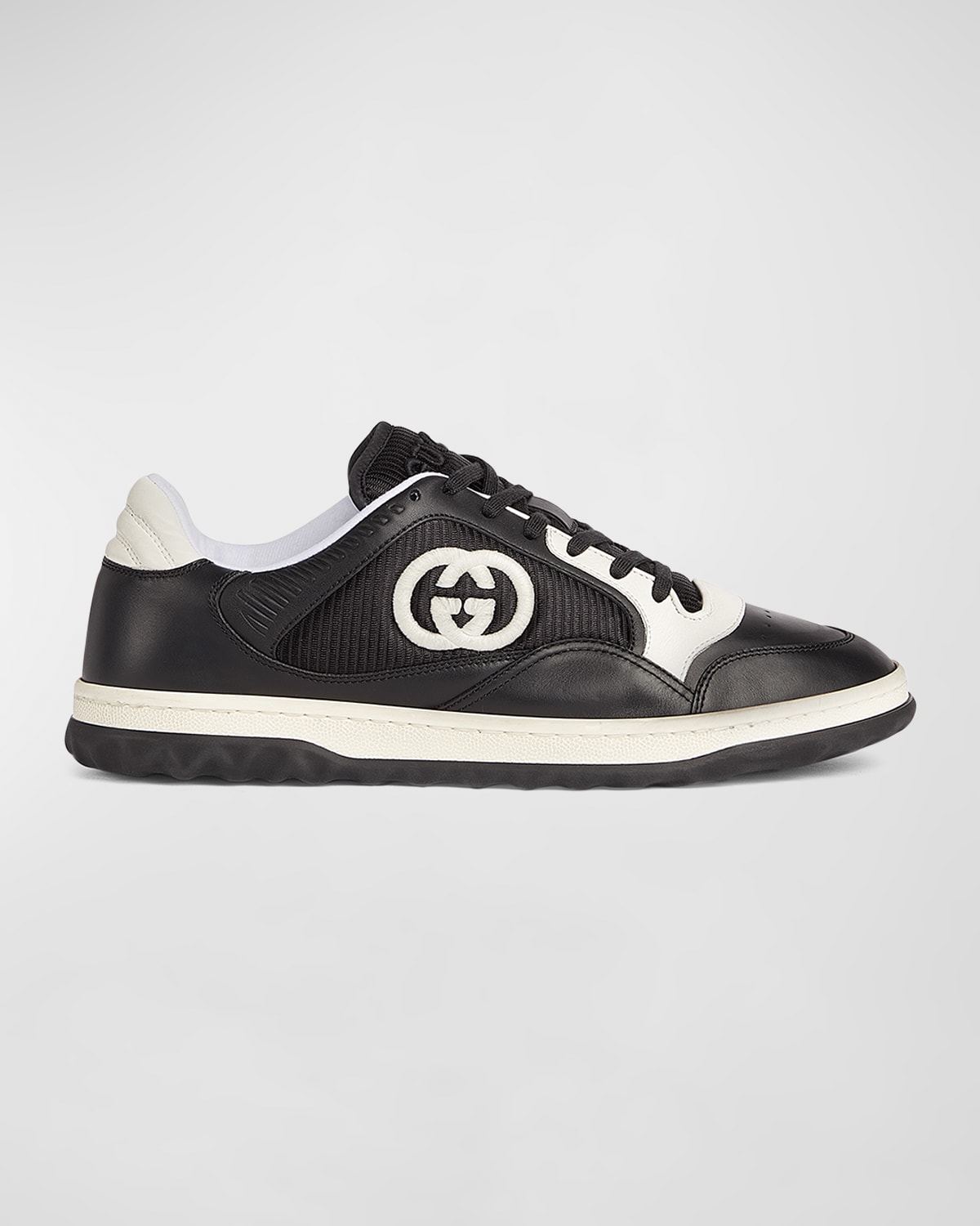 Shop Gucci Men's Embroidered Gg Low-top Sneakers In Black/white