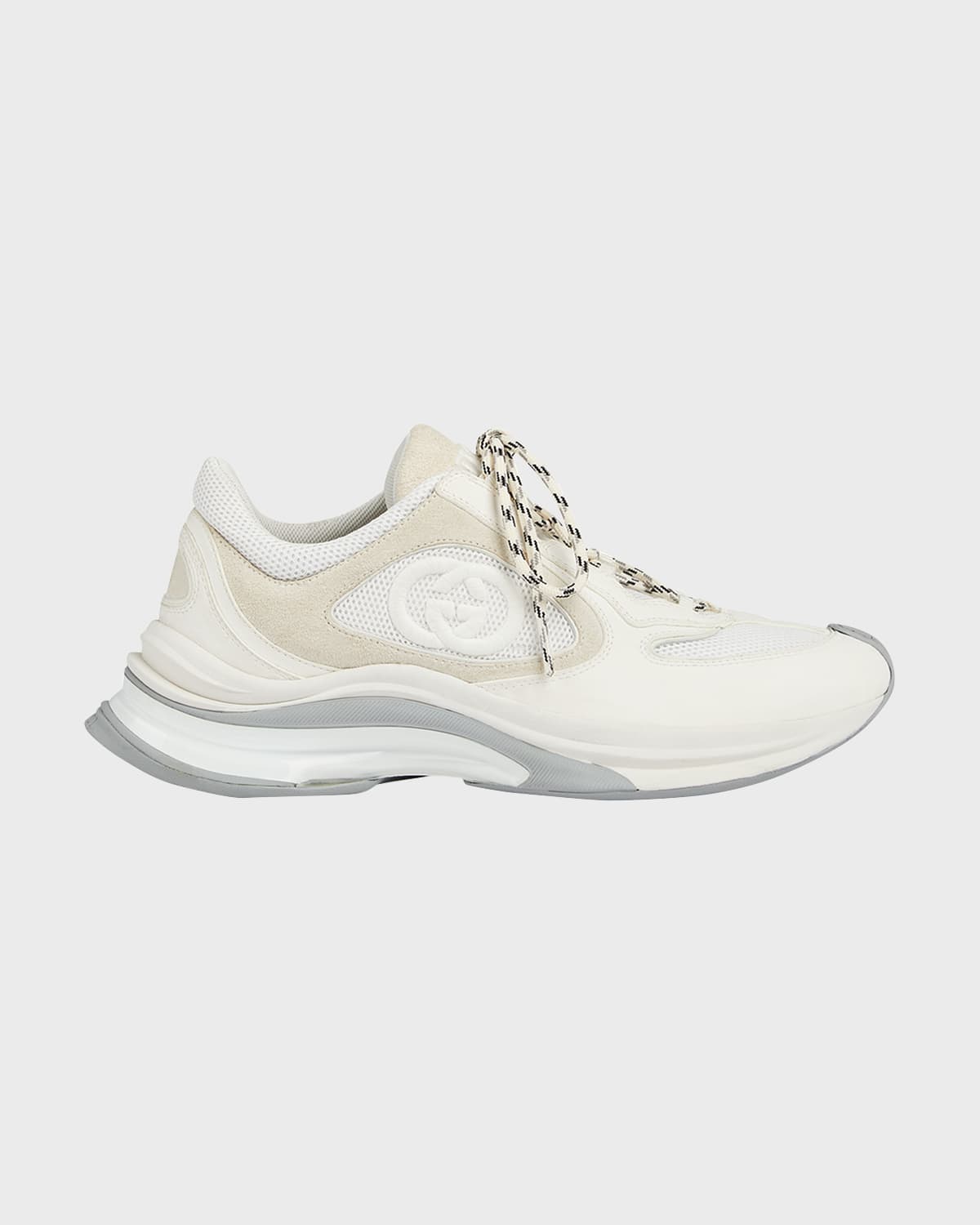 Shop Gucci Men's Run Premium Mesh And Suede Gg Runner Sneakers In Off White