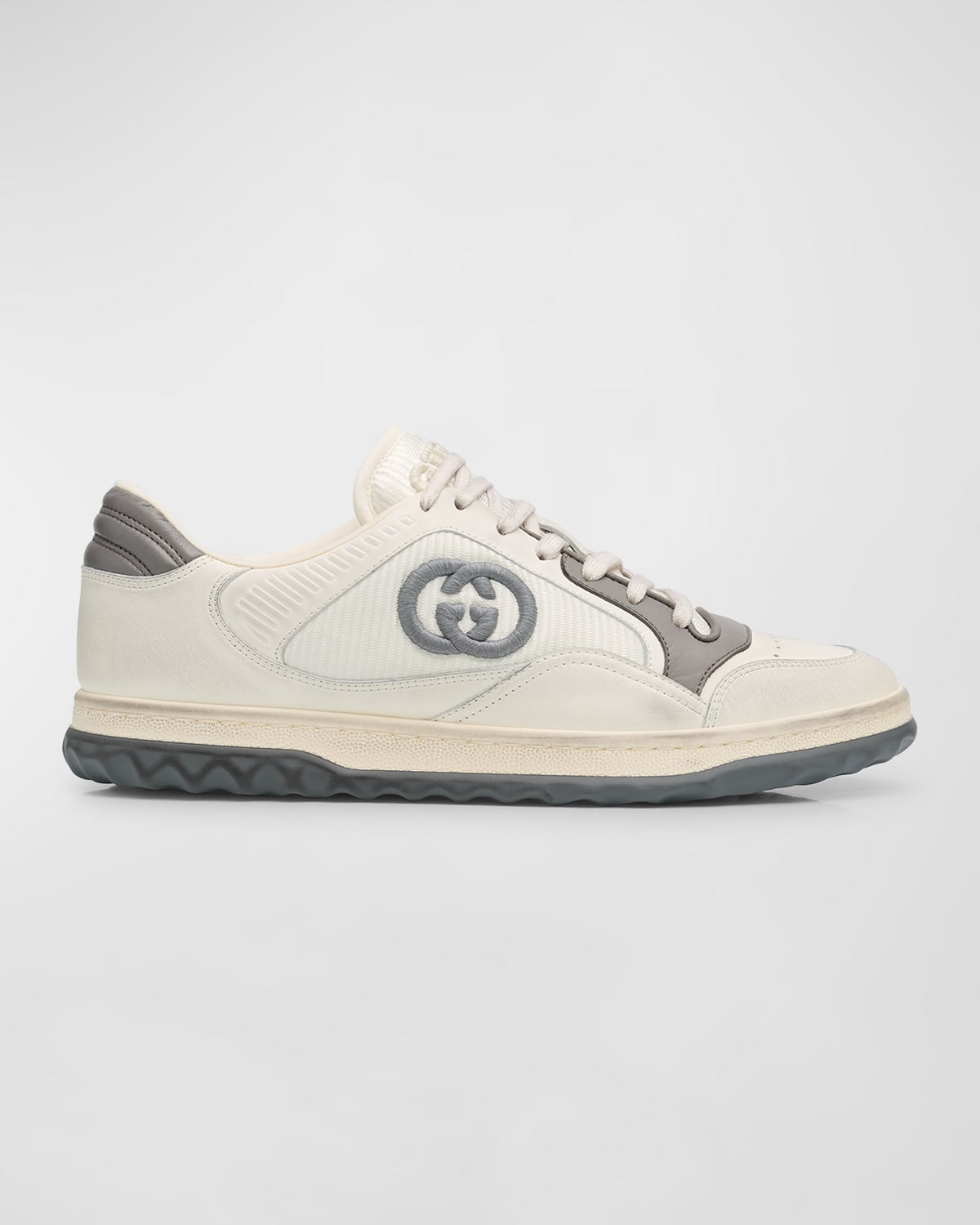 Shop Gucci Men's Mac80 Leather Low-top Sneakers In Off White