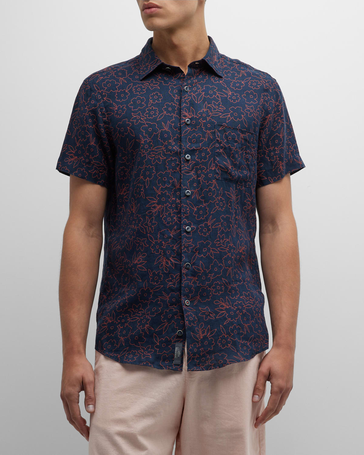 Rodd & Gunn Barrytown Sports Fit Floral Short Sleeve Linen Button-up Shirt In Peach