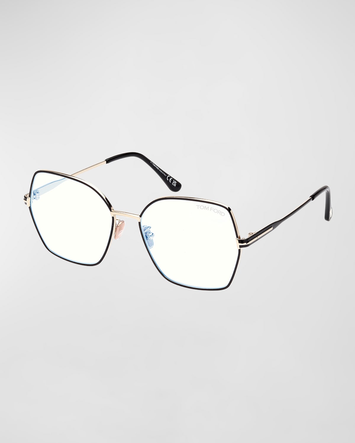 Tom Ford Blue Blocking Two-tone Metal Butterfly Glasses In Gold