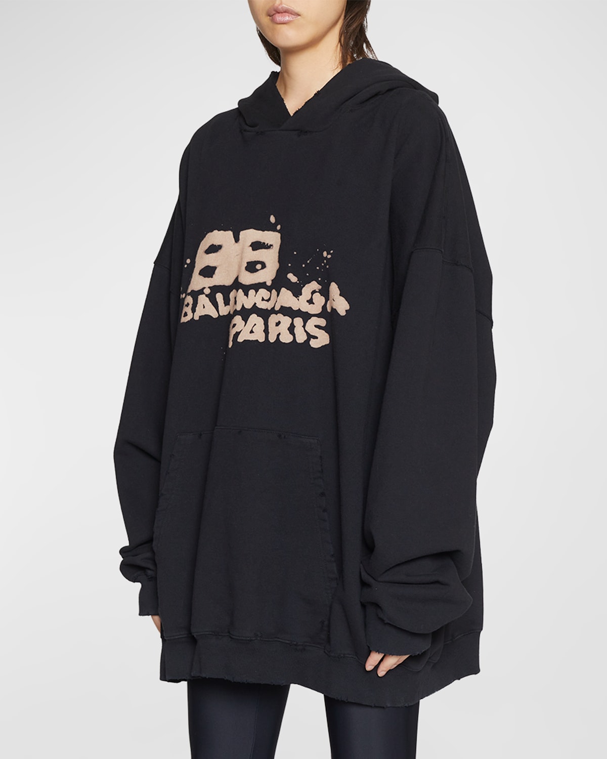 Balenciaga Hand Drawn Bb Icon Oversized Hoodie In 1059 Black/ecru