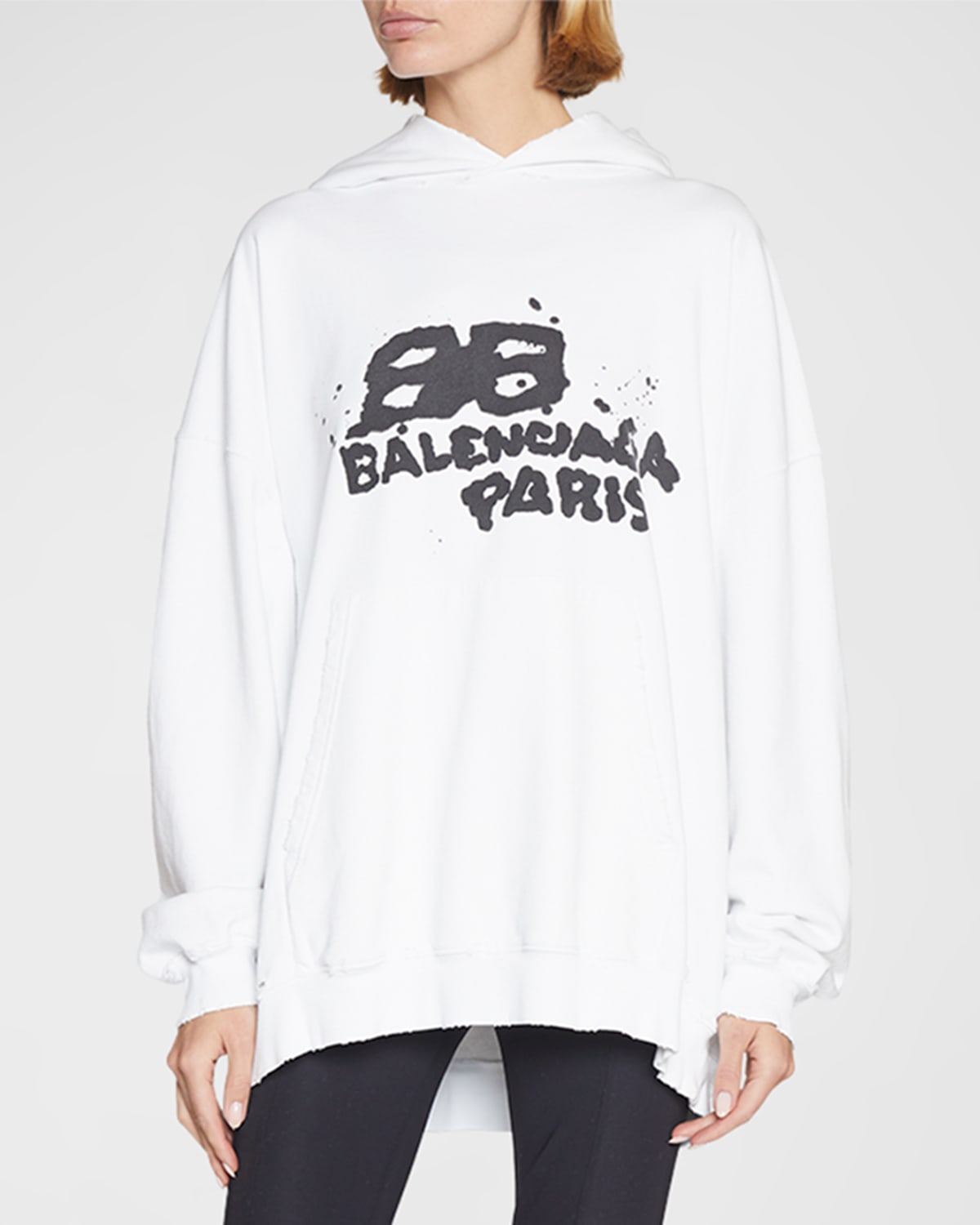 Balenciaga Destroyed Logo-Print Hoodie Pink