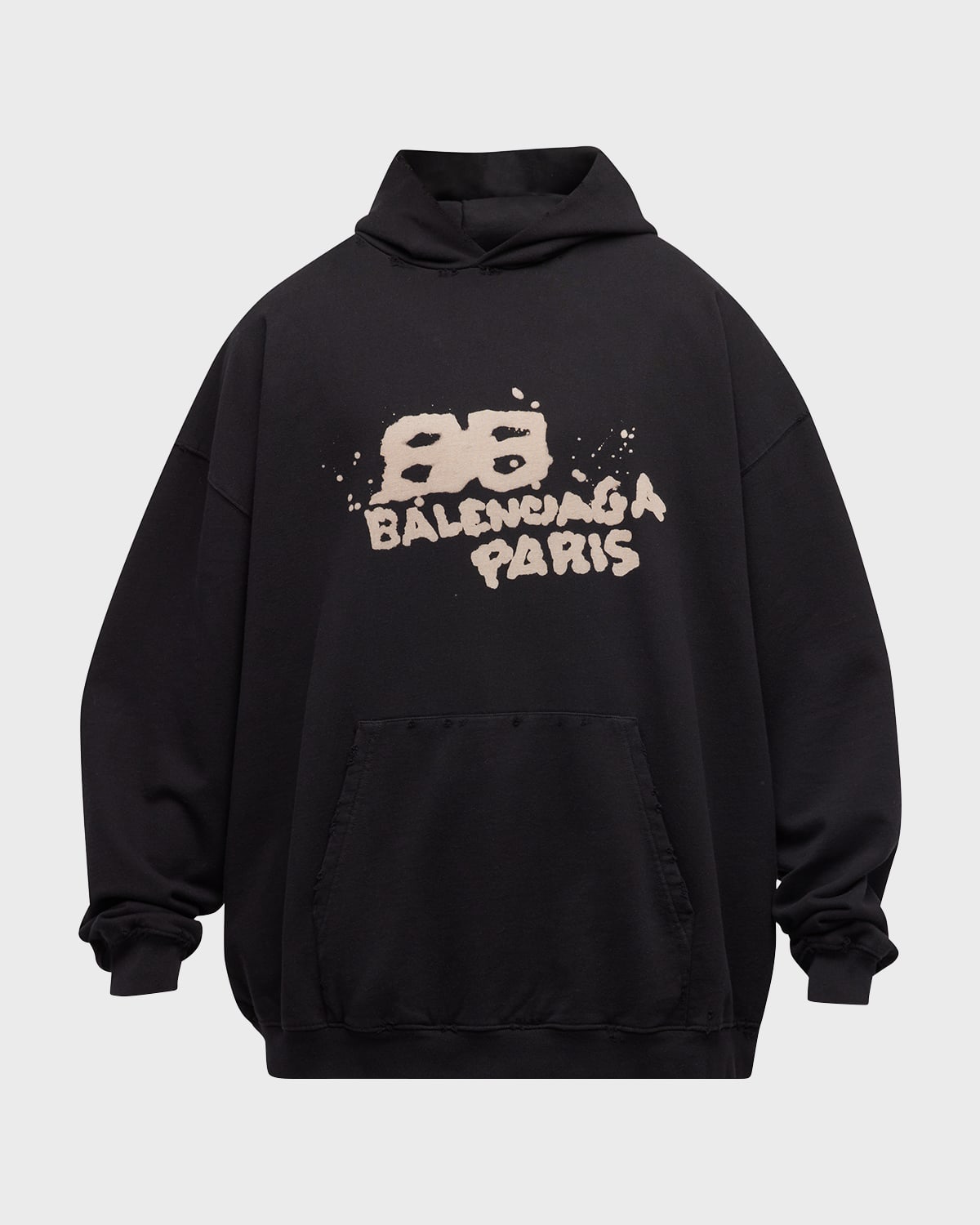 Balenciaga Dirty Oversize Bb Logo Cotton Hoodie In 1059 Black/ecru