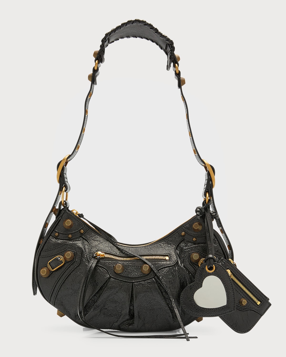 Balenciaga Green Leather Shoulder Handbag With Magnetic Closure And Metal Details In 1000 Black