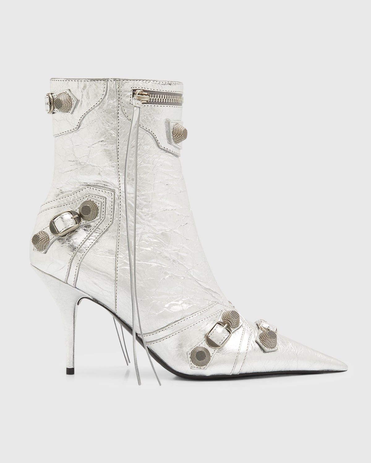 Shop Balenciaga Cagole Metallic Buckle Zip Ankle Booties In 8018 Silver