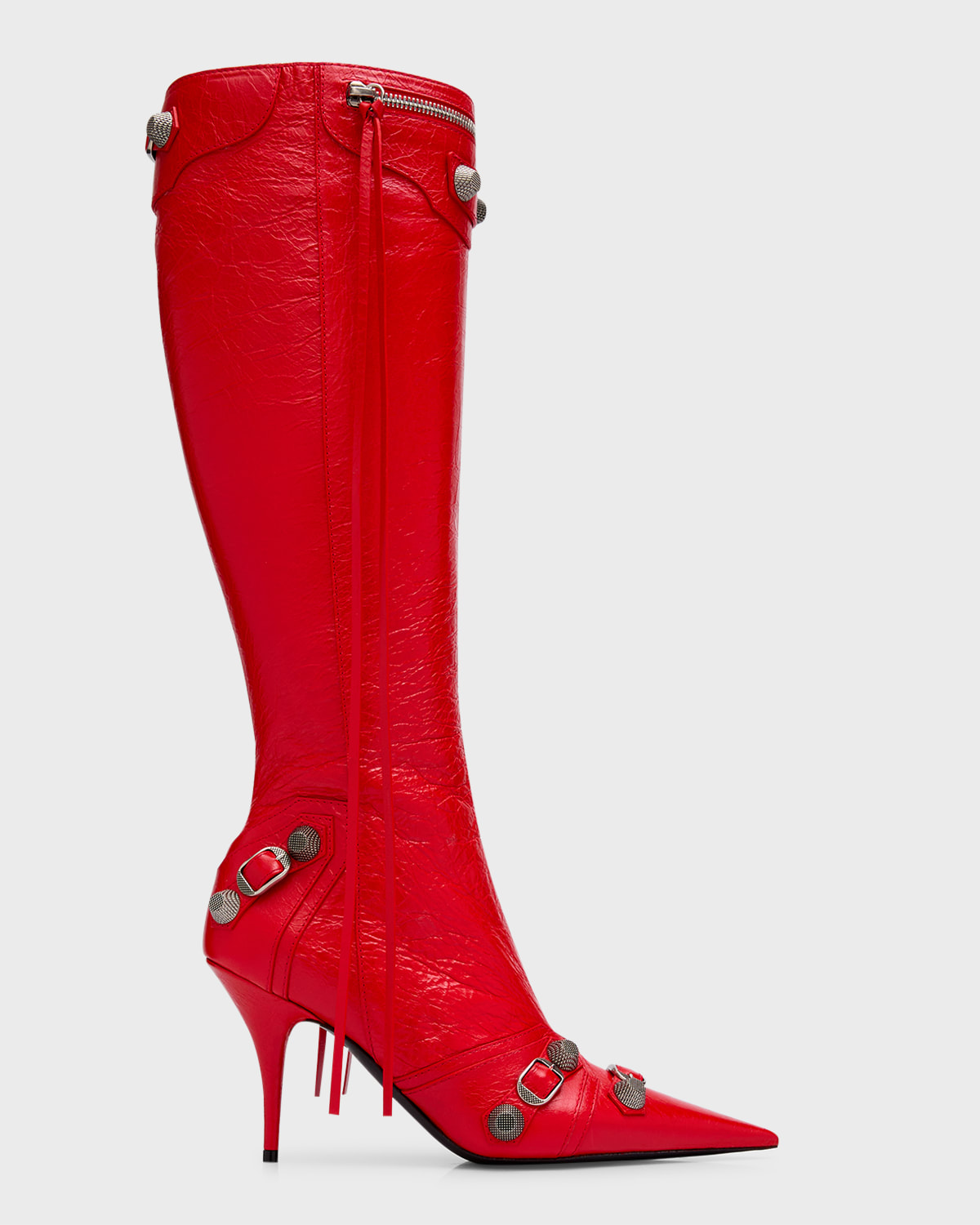 BALENCIAGA CAGOLE LAMBSKIN BUCKLE ZIP KNEE BOOTS