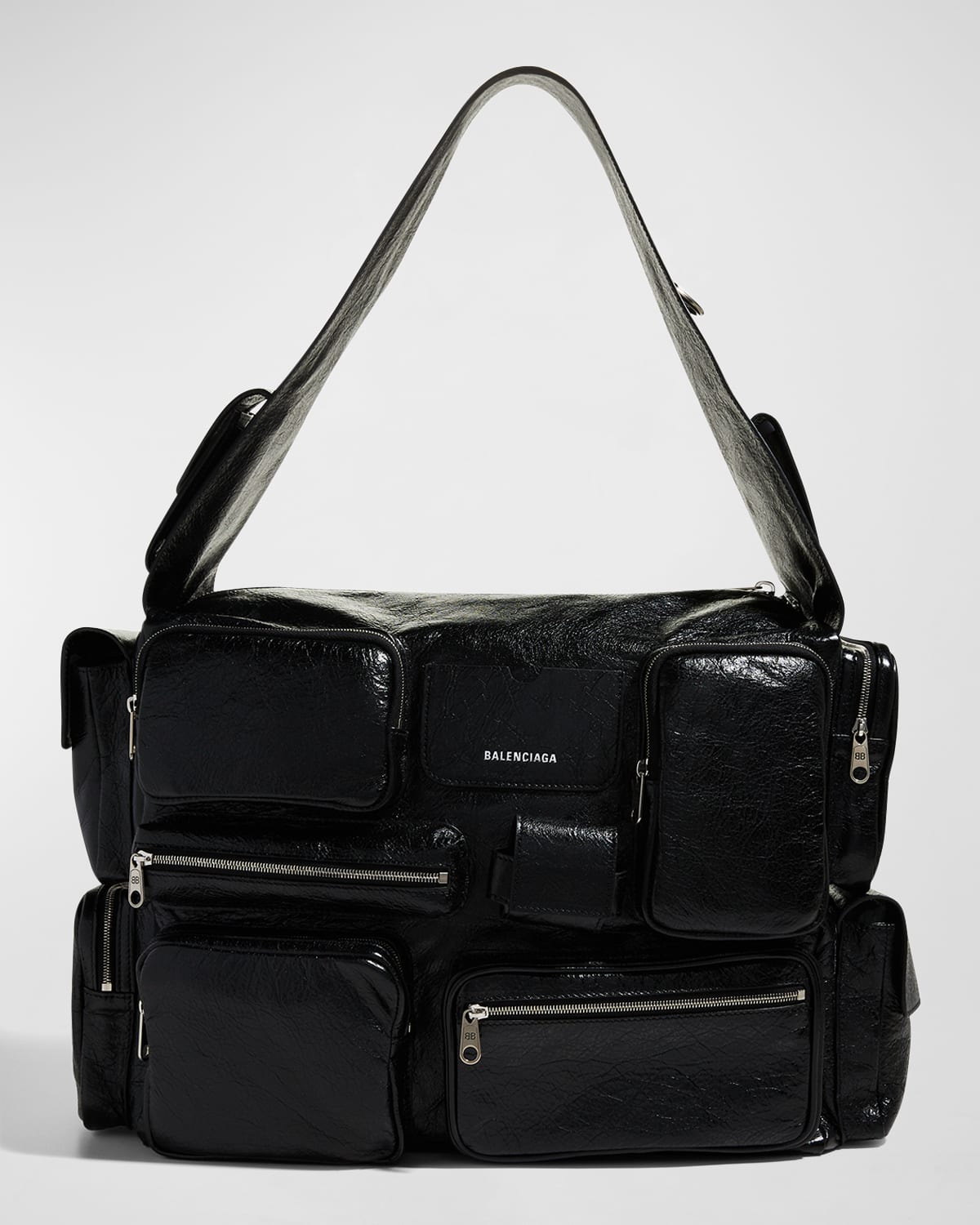Balenciaga Men's Superbusy Leather Multi-pocket Sling Bag, Large In 1000 Black