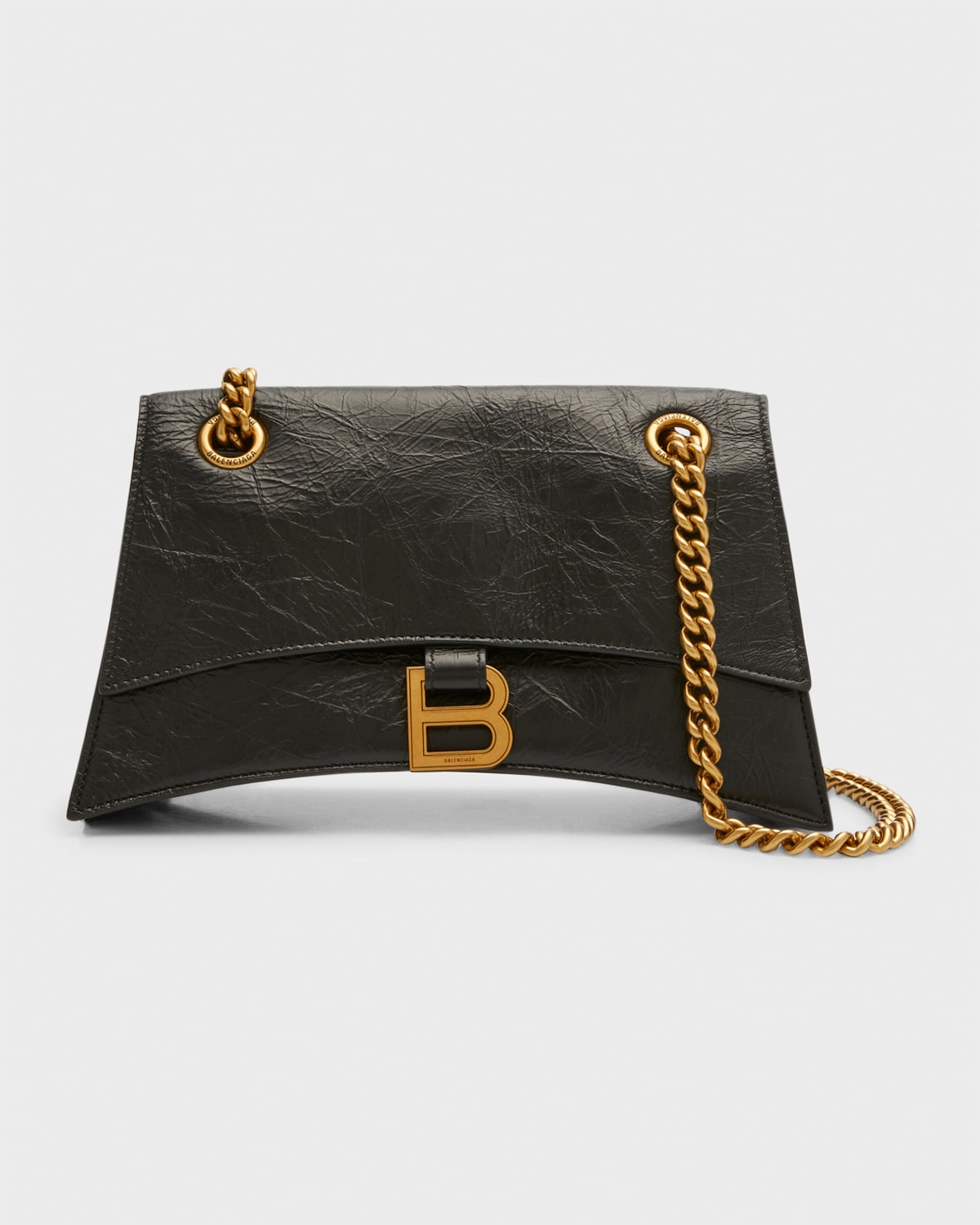 Balenciaga Borsa Crush Piccola With Catena In Pelle Di Vitello Crush Black With Antique Gold Finish In 1000 Black
