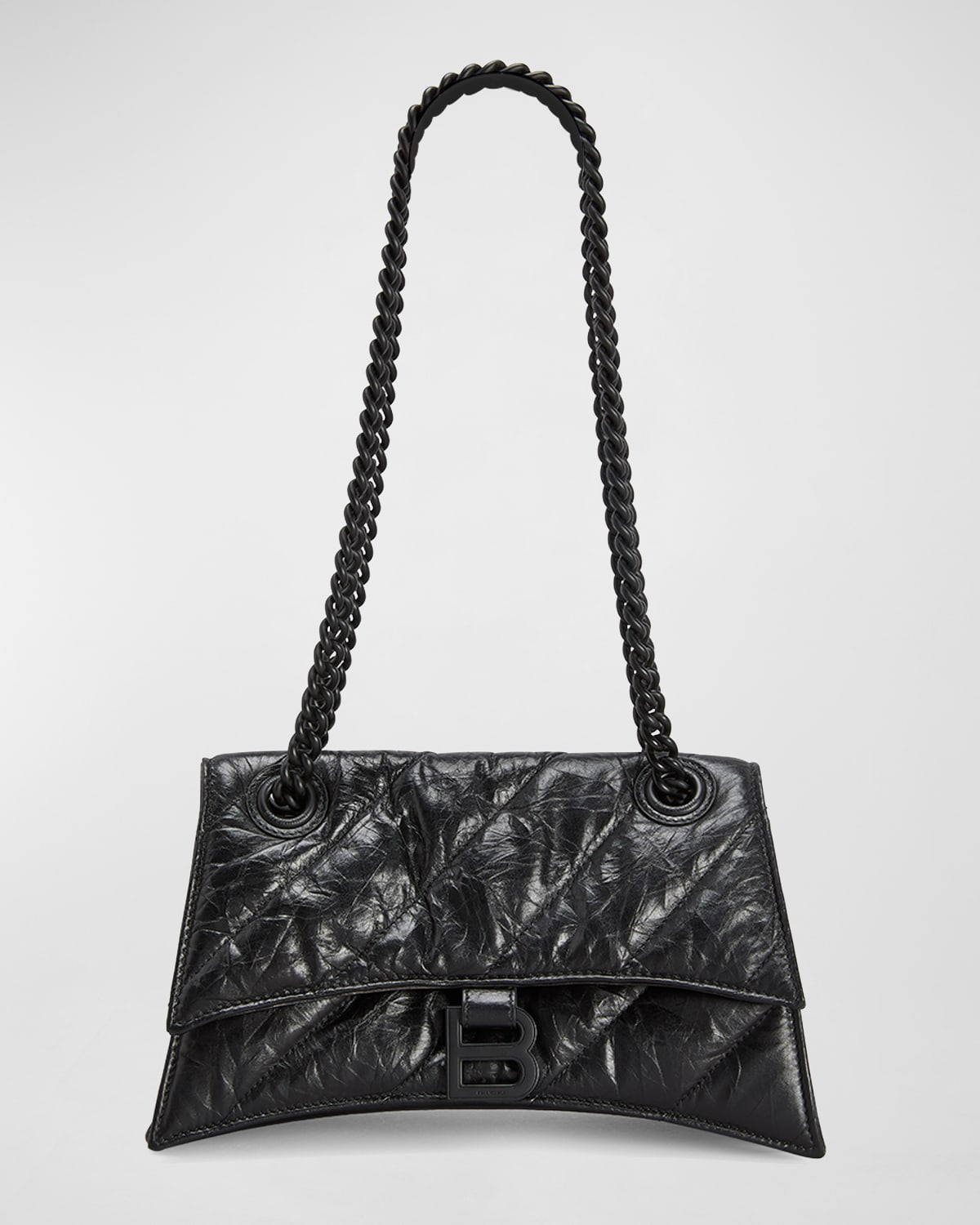 Balenciaga Crush Small Quilted Chain Shoulder Bag In 1000 Black