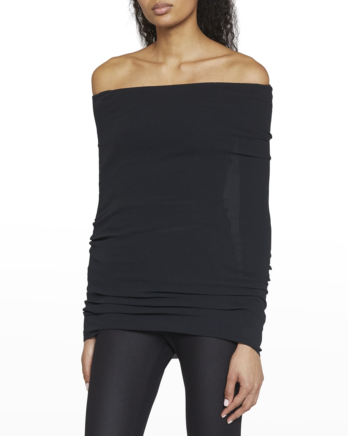 Balenciaga Off-the-shoulder Rib Cover-up Top In 1000 Black