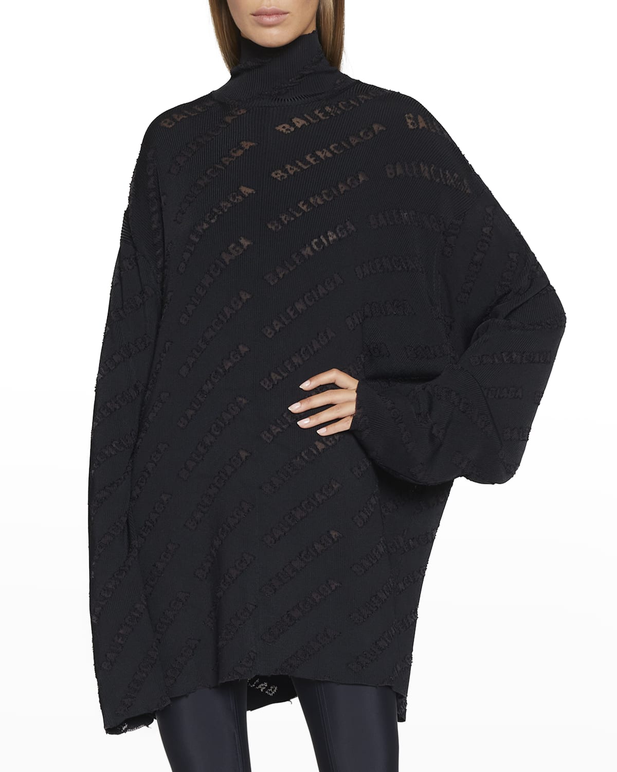 Balenciaga Logo Devore Turtleneck Rib Oversize Sweater Smart Closet
