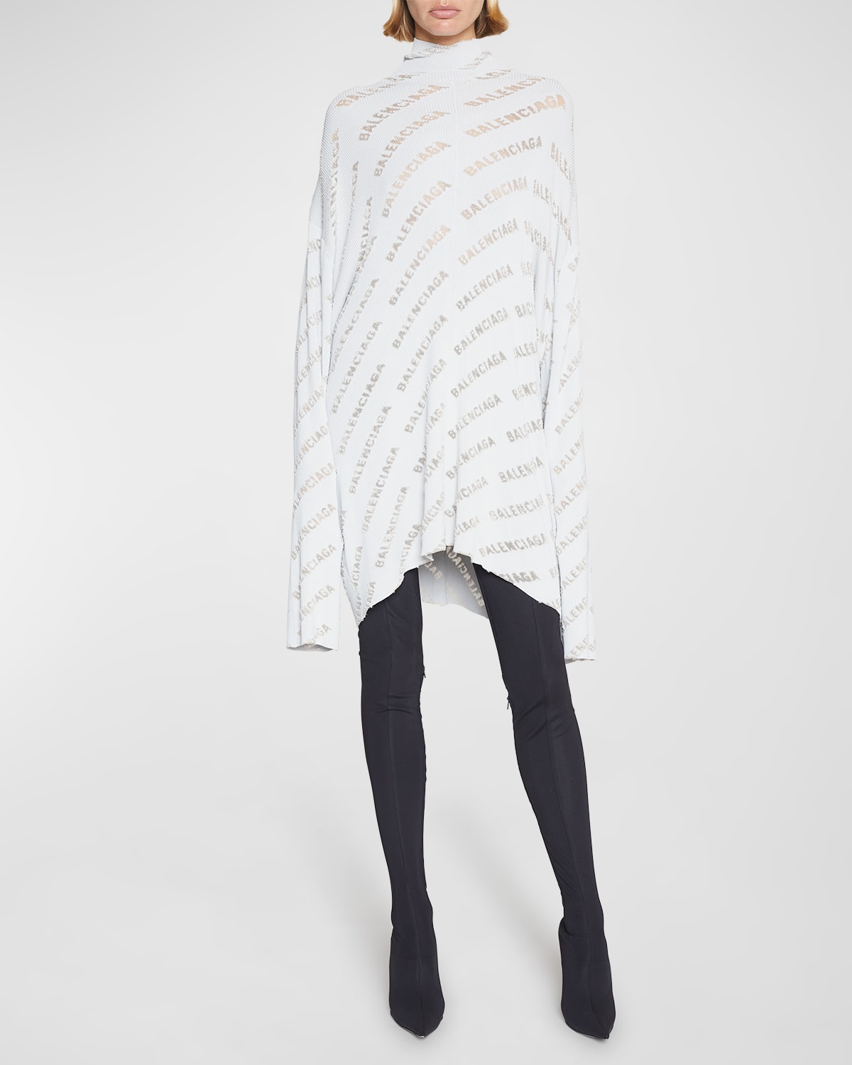 Balenciaga Logo Devore Turtleneck Rib Oversize Sweater Smart Closet