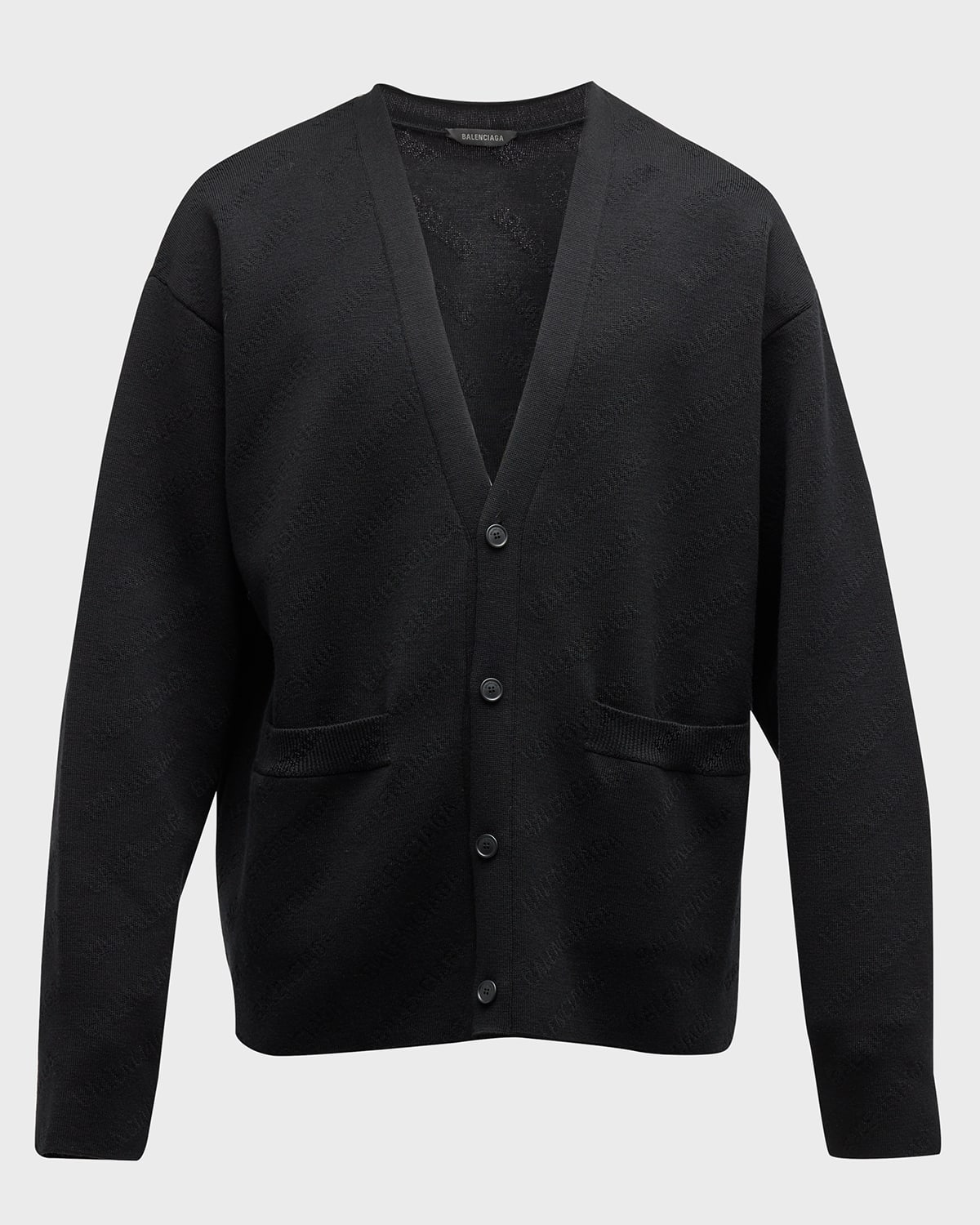 Shop Balenciaga Men's Allover Tonal Logo Cardigan Sweater In 1000 Black/black