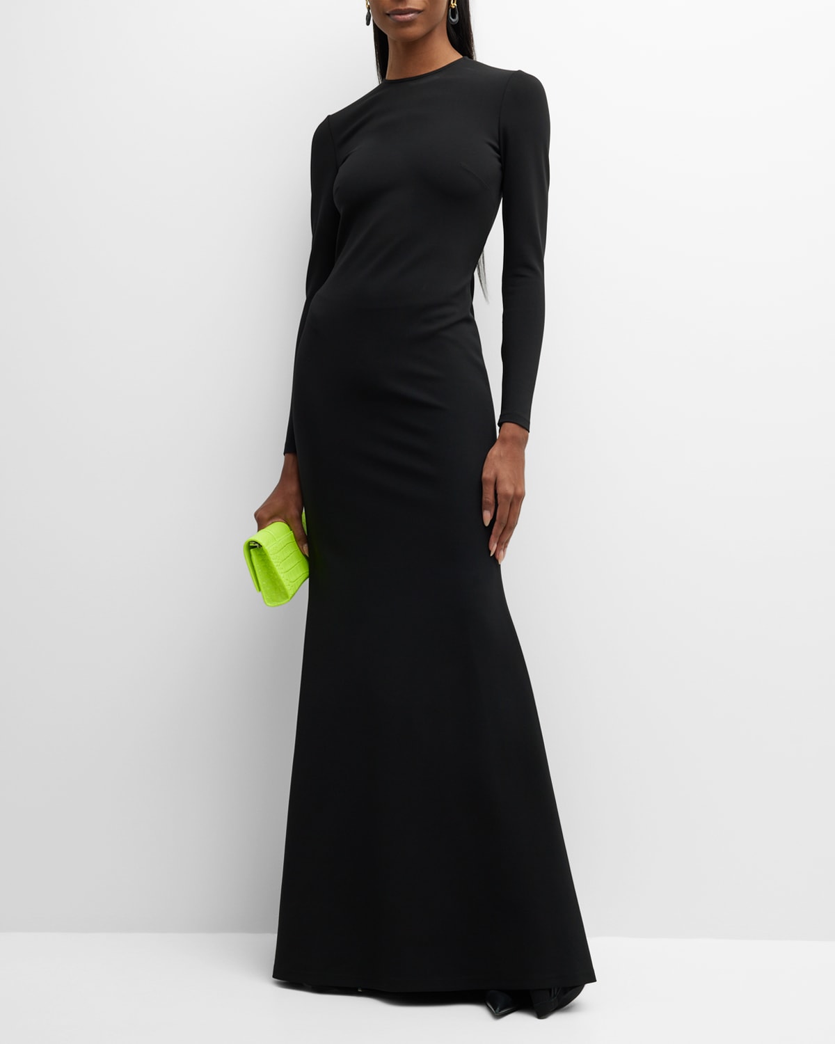Shop Balenciaga Long-sleeve Maxi Mermaid Gown In 1000 Black