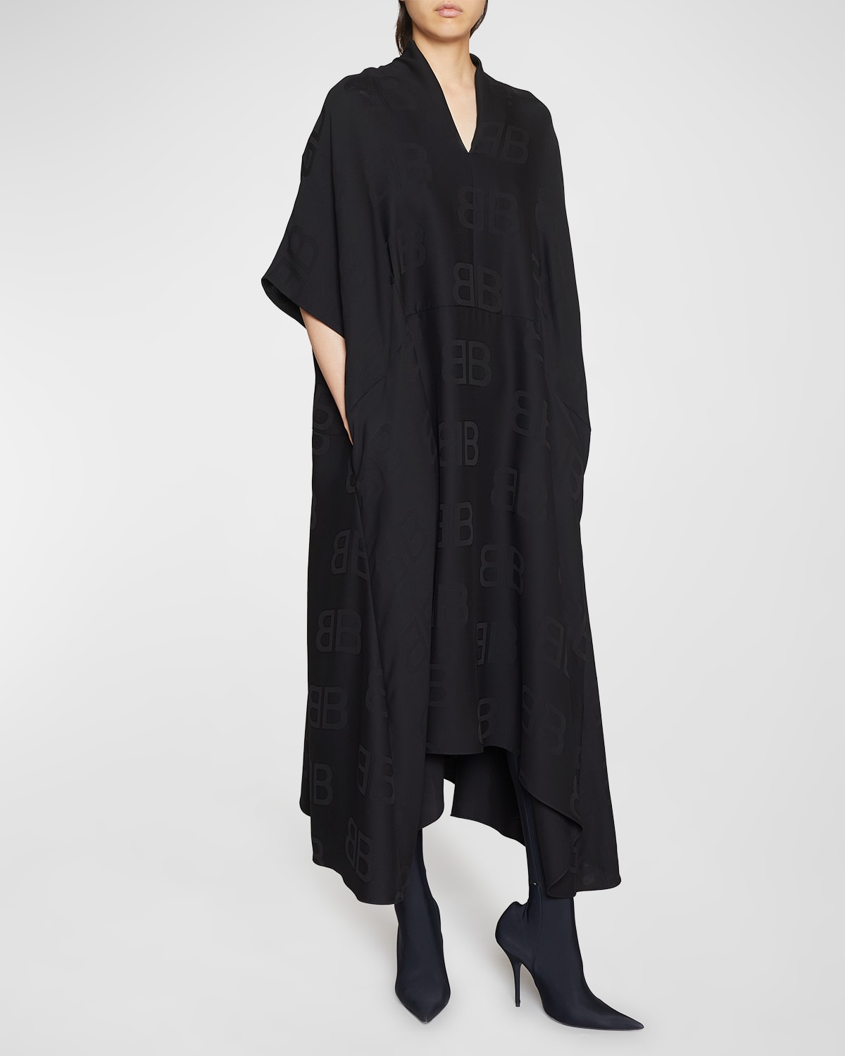Balenciaga Monogram Silk Jacquard Oversized Midi Dress In 1000 Black
