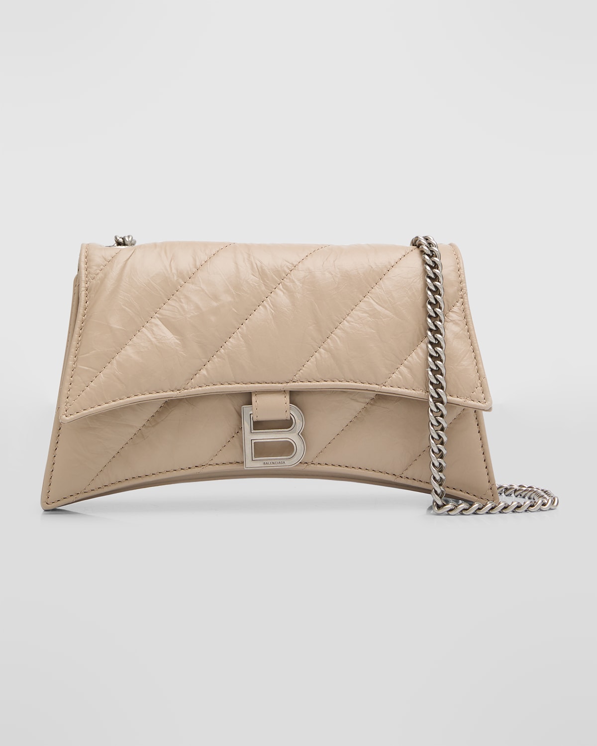 Balenciaga Crush Quilted Leather Wallet On Chain In 2906 Taupe