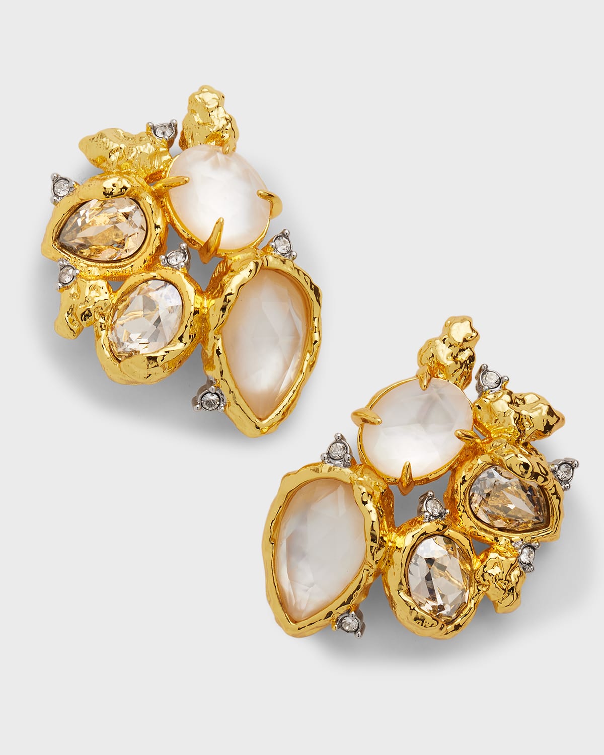 14K Gold-Plated Brass Aquamarine Pebble Cake Cluster Post Earrings