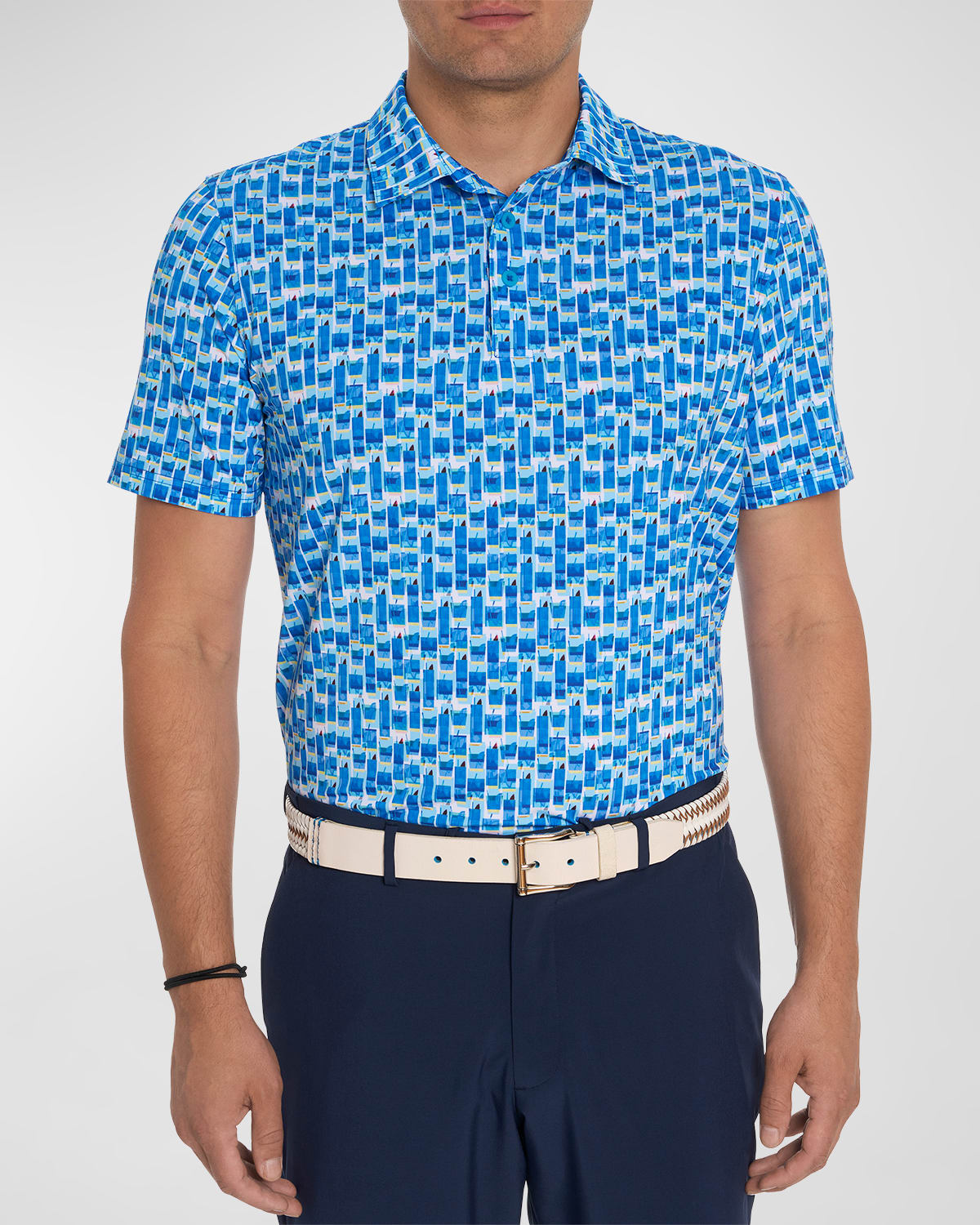 Robert Graham Tequila Sunrise Short Sleeve Performance Golf Polo In Light Blue