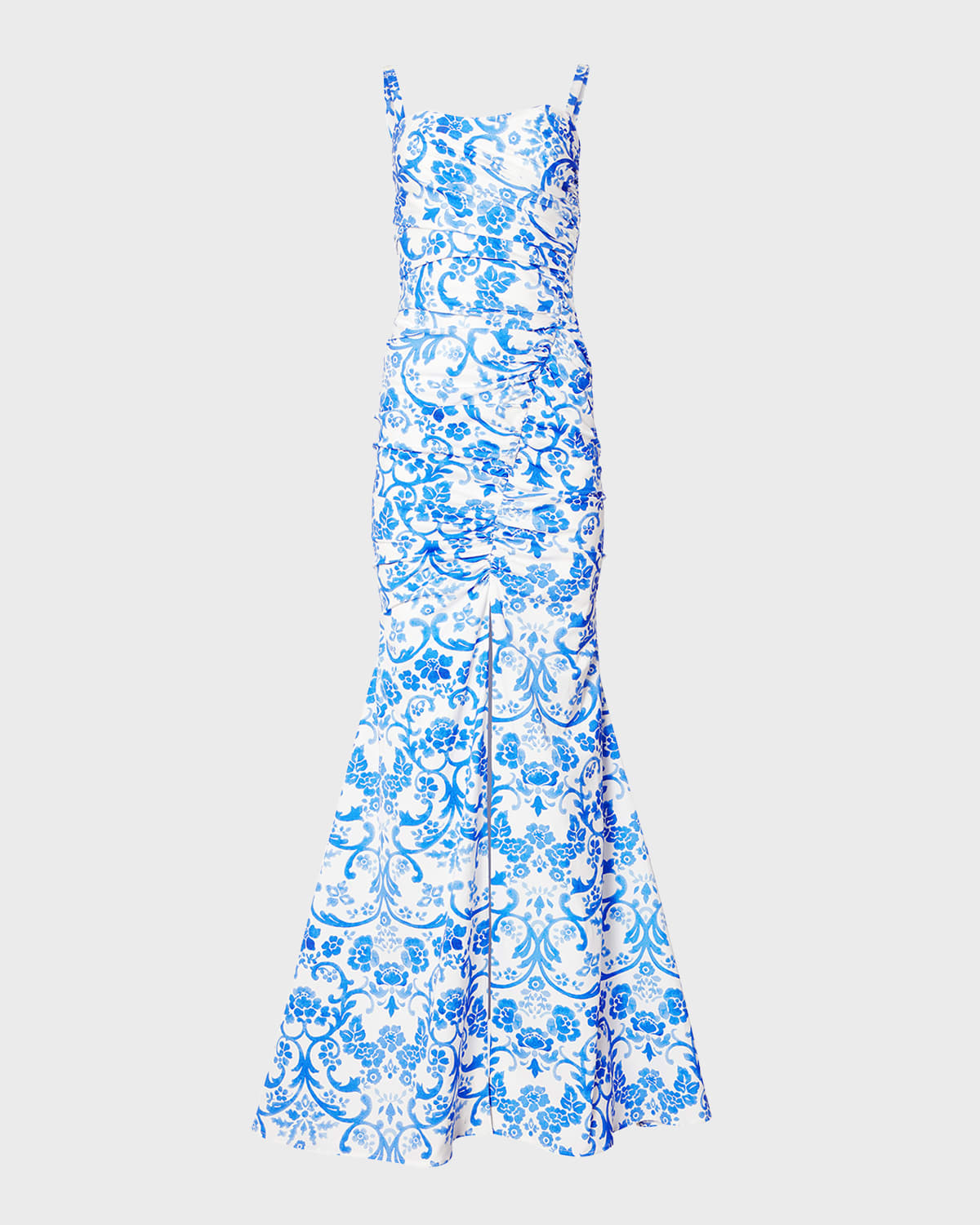 Carolina Herrera Floral-print Stretch Cotton Faille Gown In Bluebell Multi