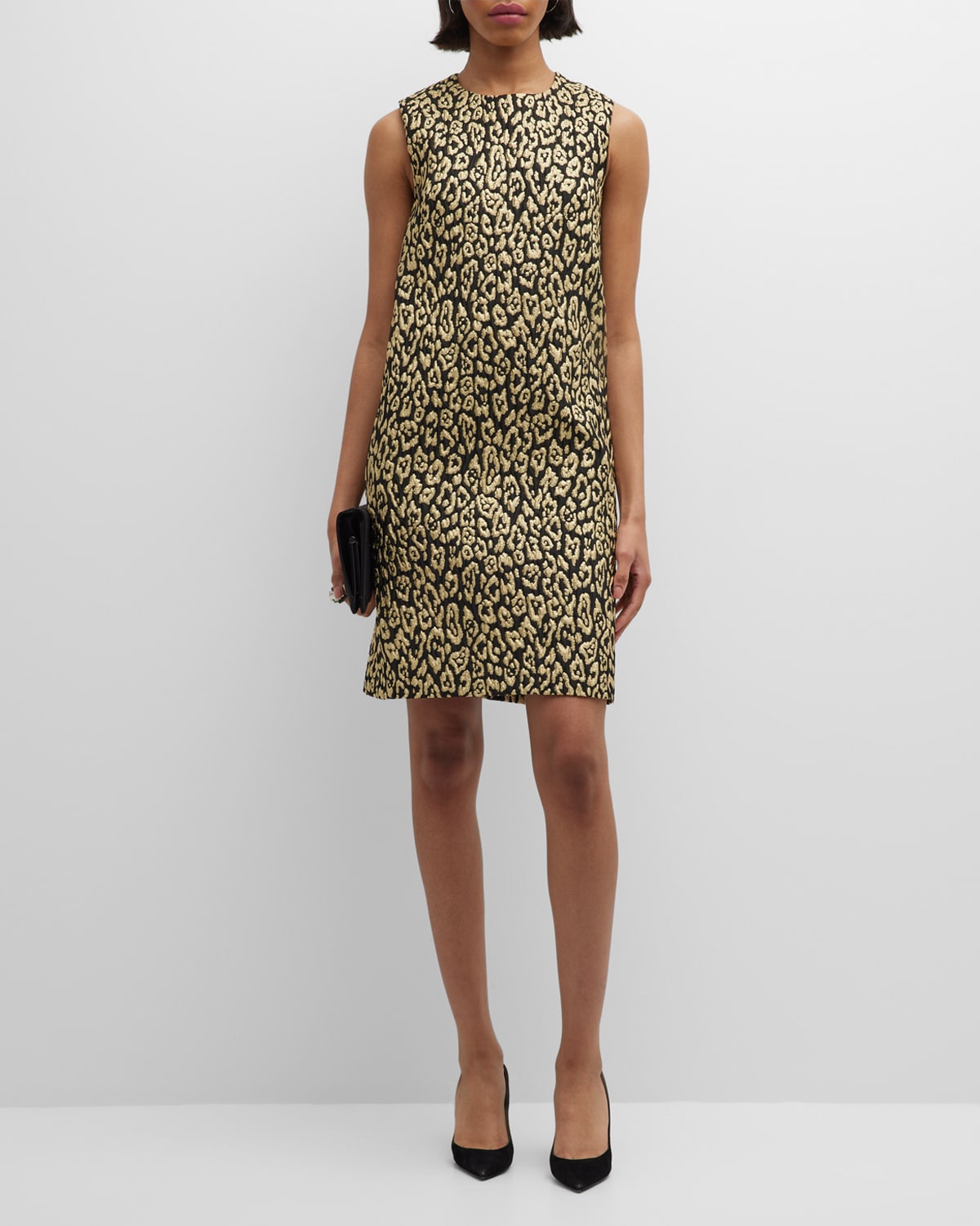 Carolina Herrera Metallic Leopard Jacquard Sleeveless Shift Dress In Blackgold