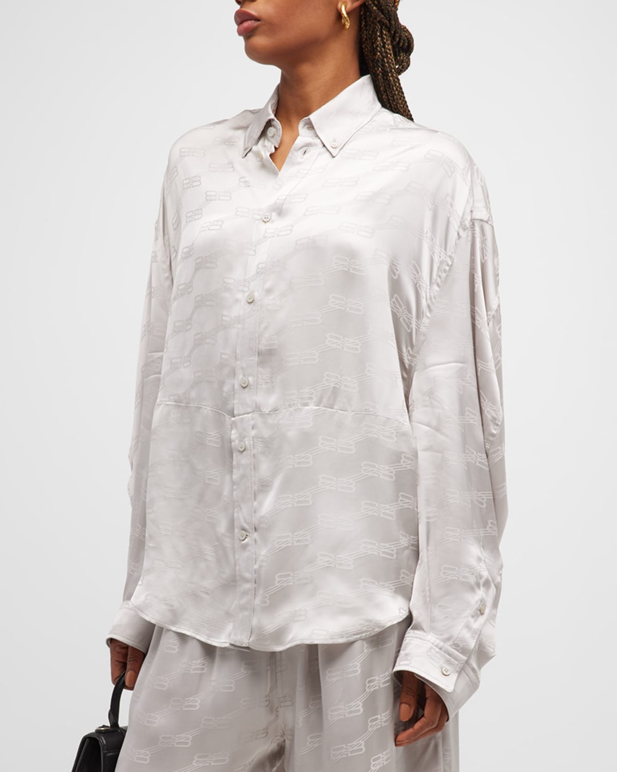 Balenciaga Bb Monogram Jacquard Viscose Shirt In Light Grey