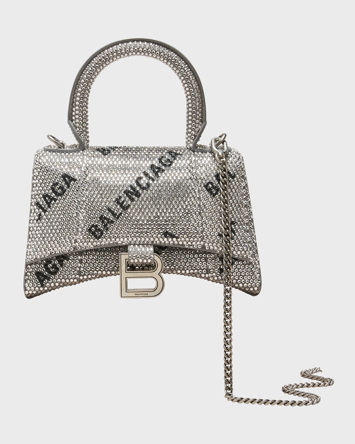 Balenciaga Hourglass Xs Logo Embellished Top-handle Bag In 8160 Silver/black