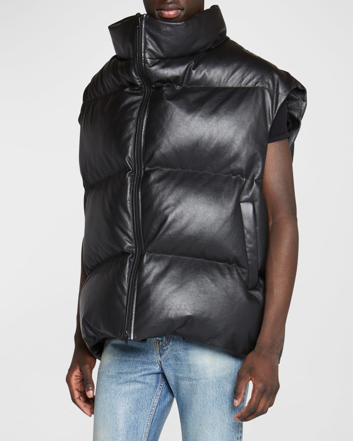 BALENCIAGA MEN'S SWING OVERSIZED LEATHER PUFFER VEST