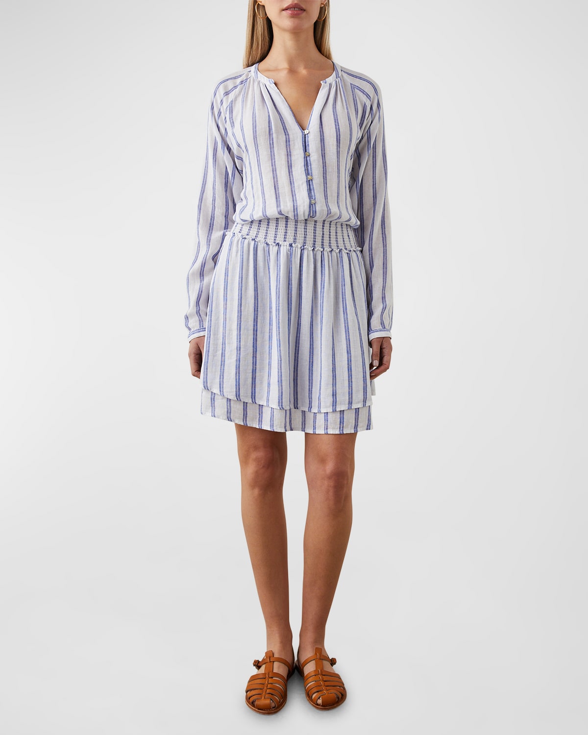 Jasmine Striped Linen-Blend Mini Dress