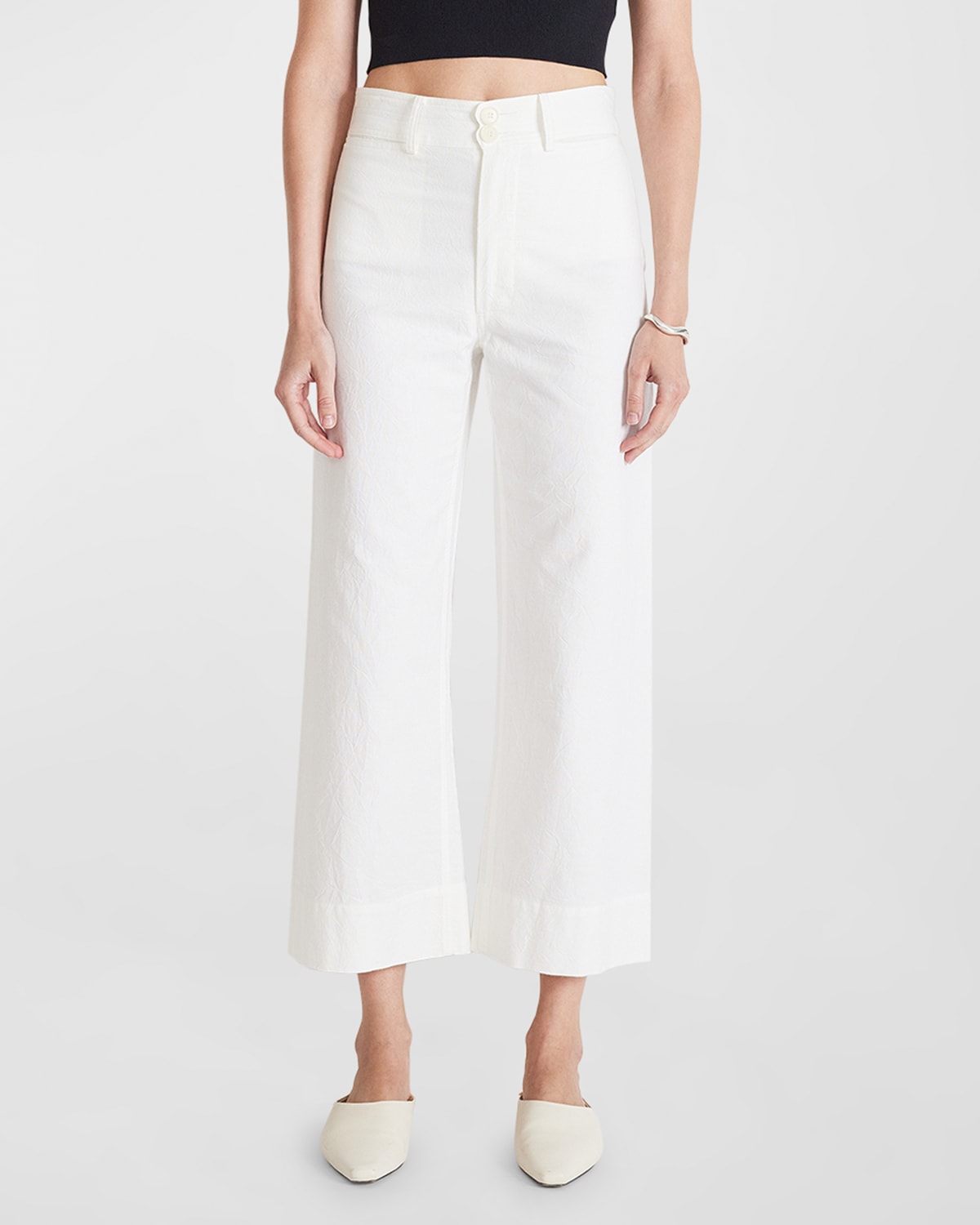 Apiece Apart Merida Cropped High-rise Wide-leg Trousers In Cream