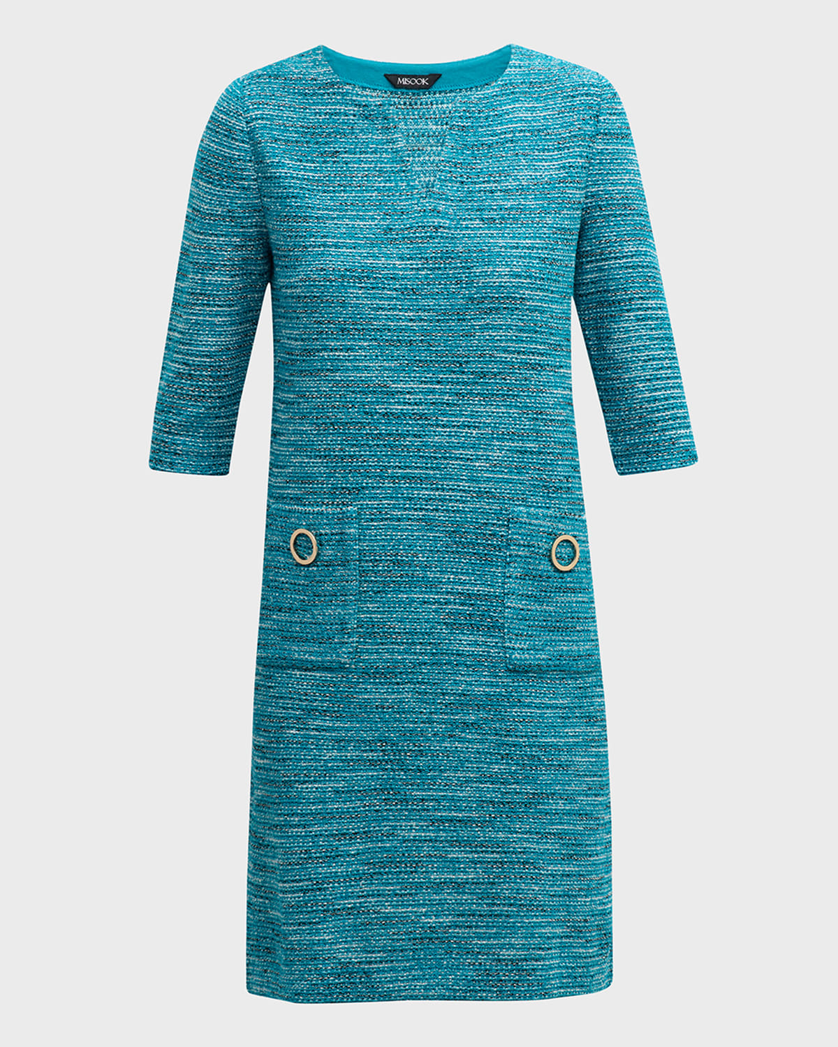 MISOOK SPLIT-NECK TWEED SHIFT DRESS