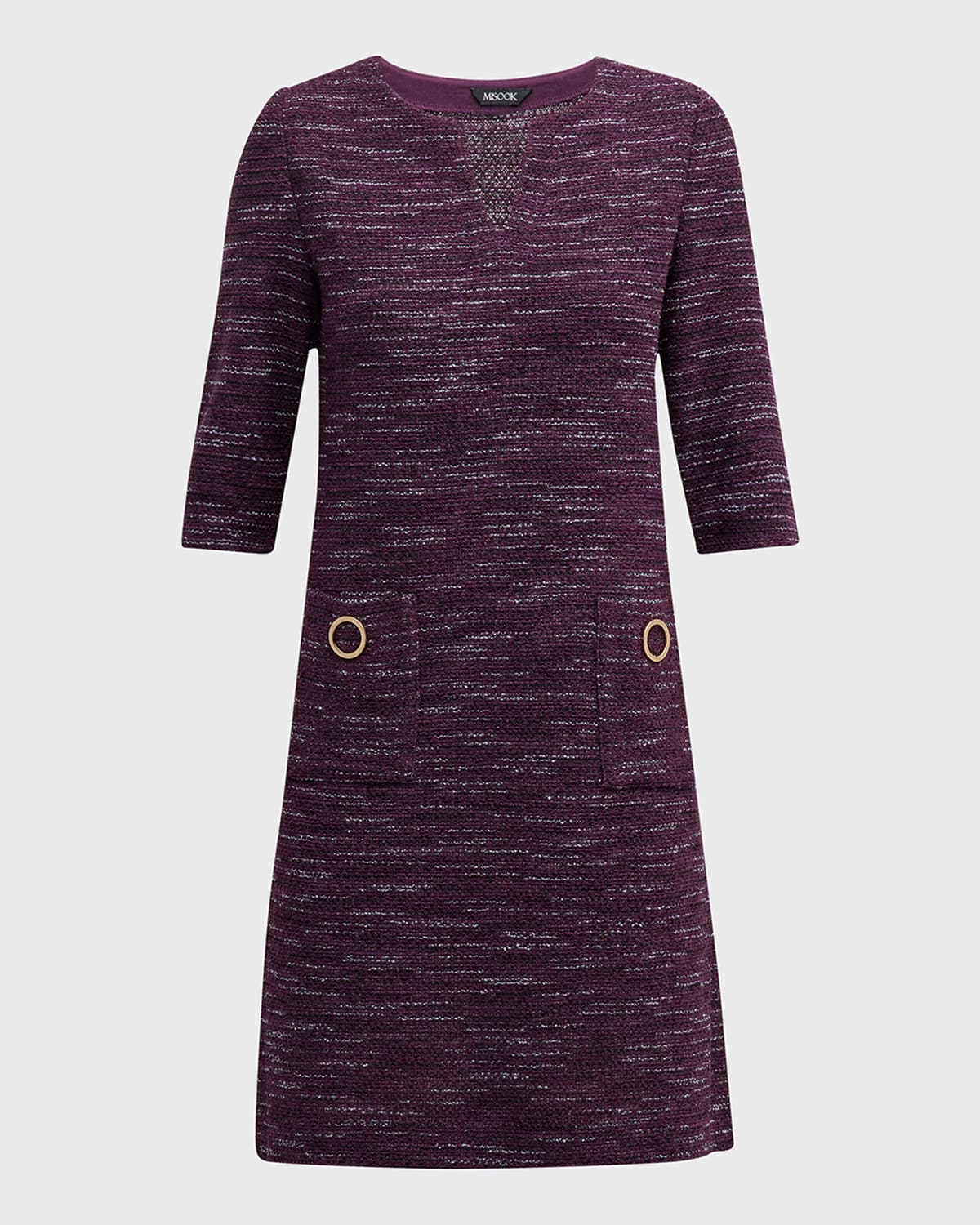 MISOOK SPLIT-NECK TWEED SHIFT DRESS