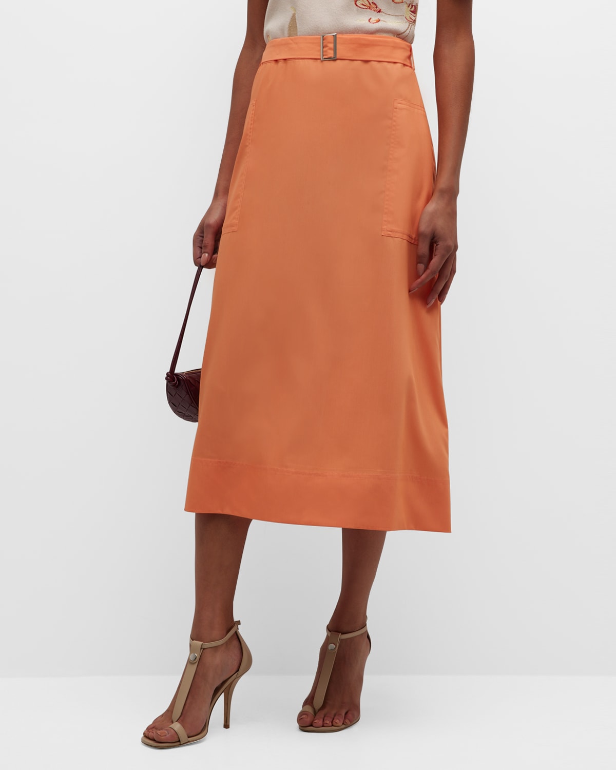 Misook Belted Patch Pocket A-line Midi Skirt In Citrus Blssm
