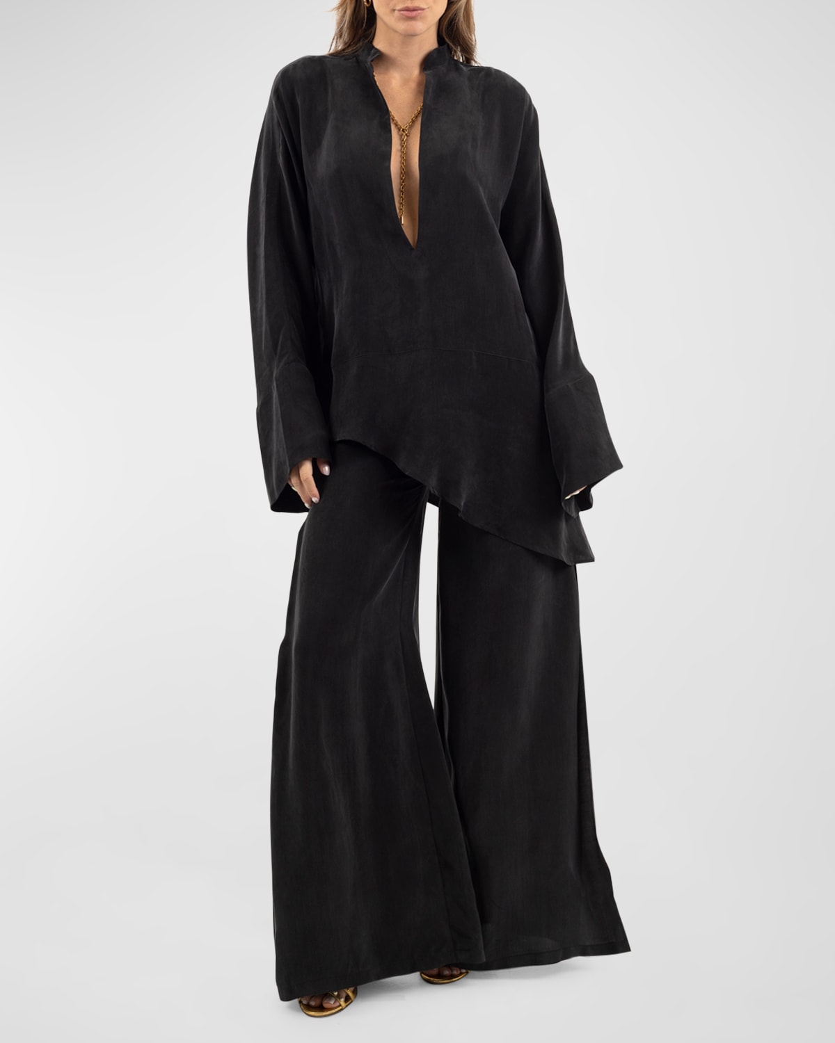 Niluu Hera Wide-leg Vegan Silk Pants In Black