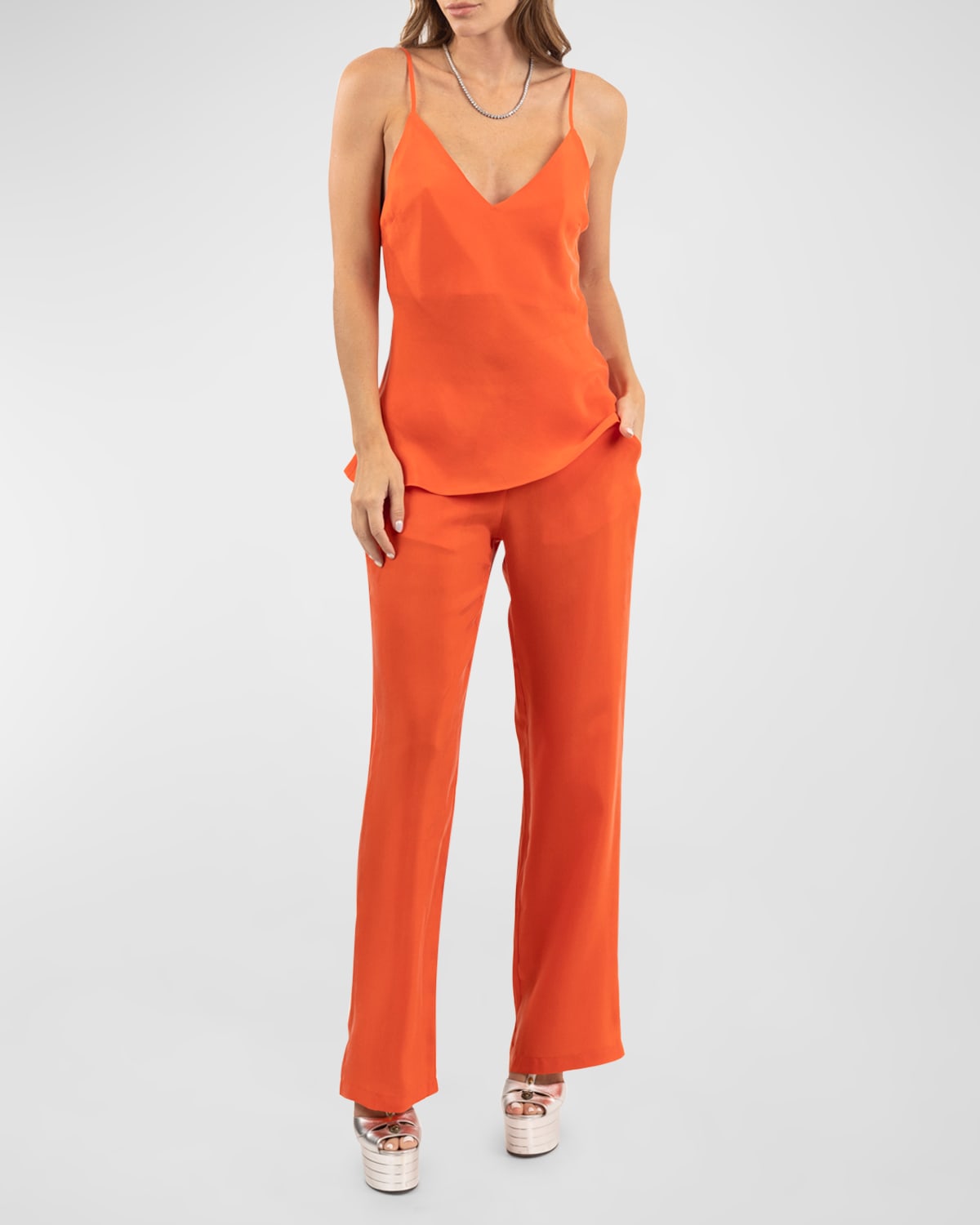 Niluu Hera Flared Vegan Silk Lounge Pants In Orange