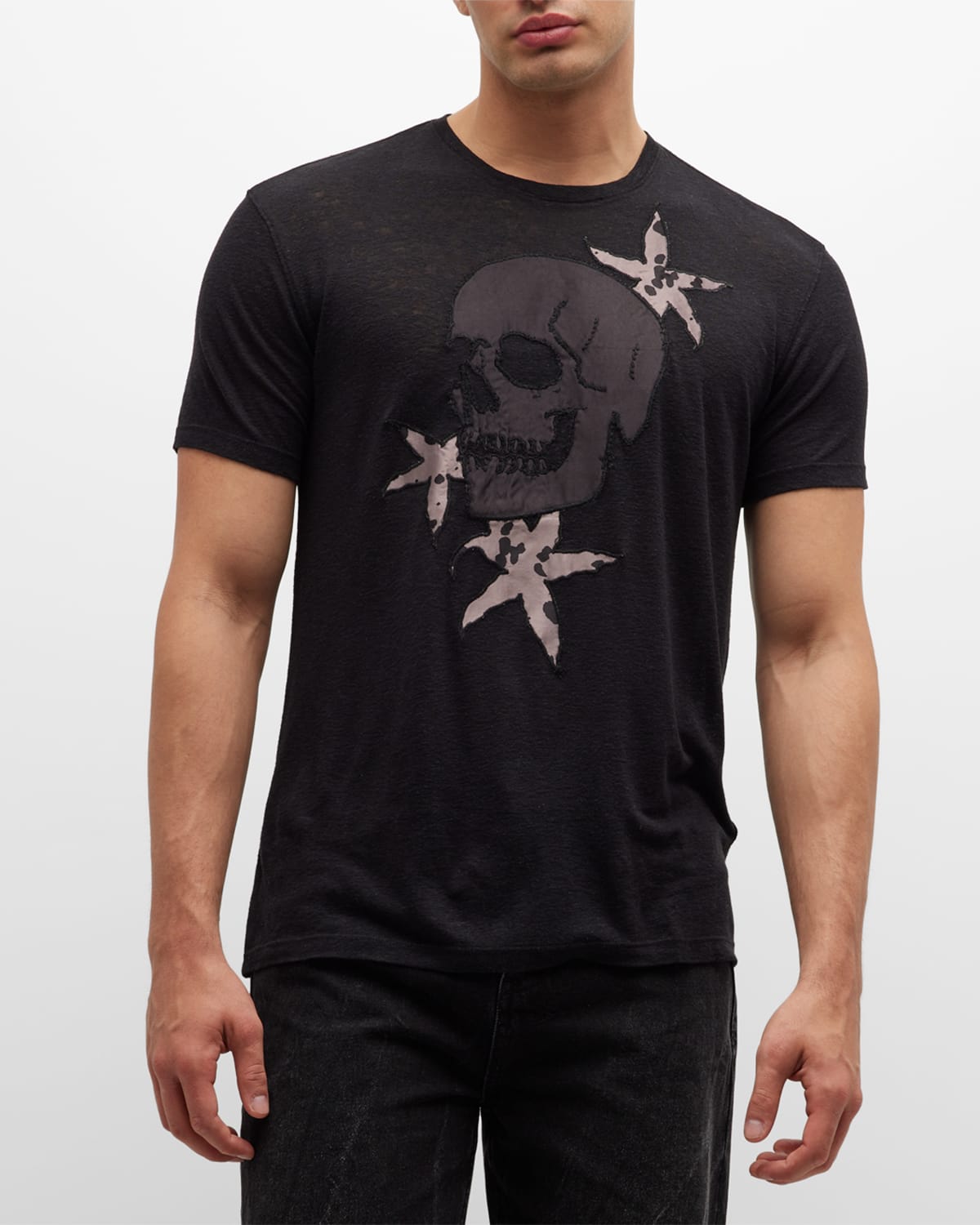 John Varvatos Men's Floral Skull Crew T-Shirt
