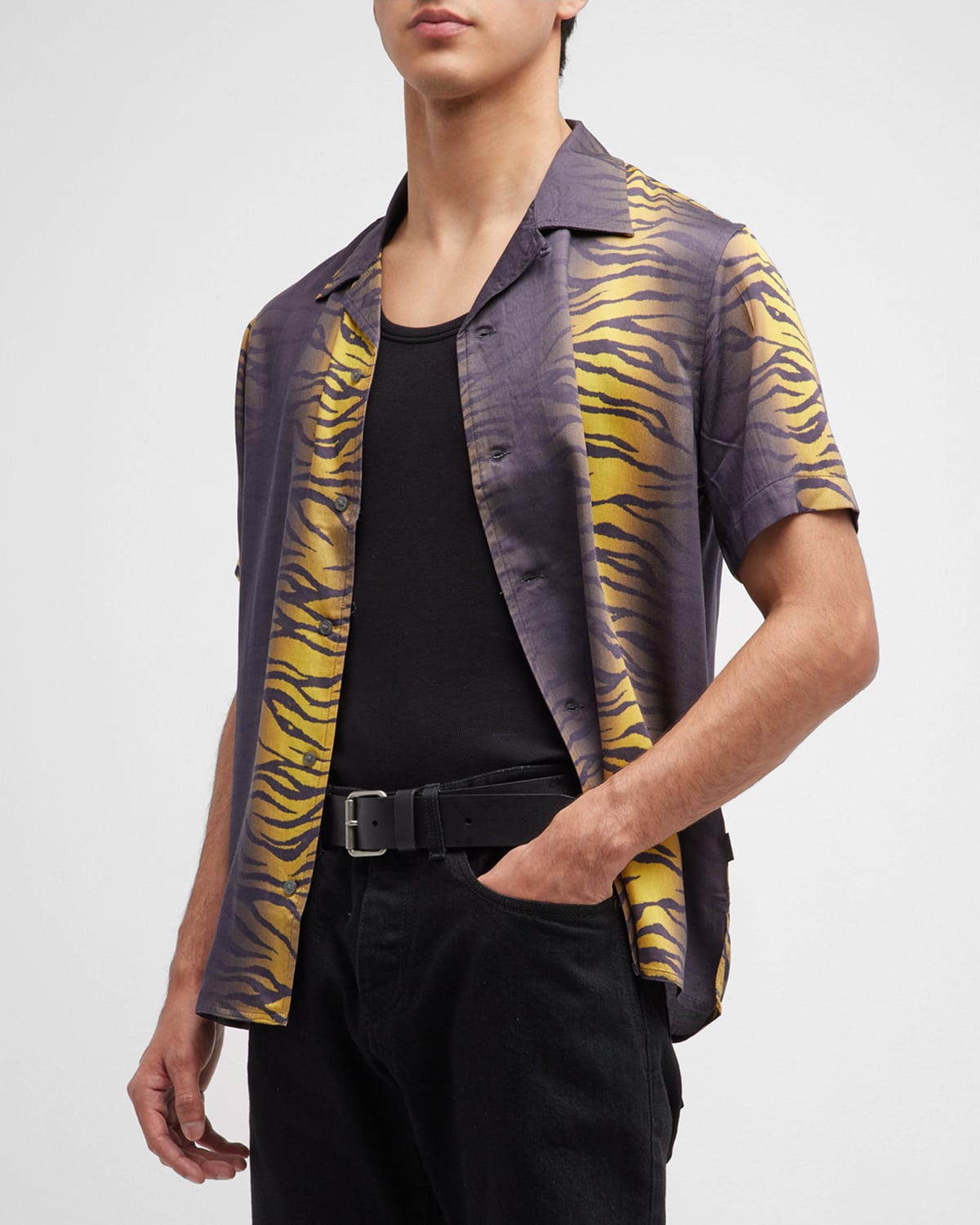 John Varvatos Danny Short Sleeve Button-up Camp Shirt In Citron
