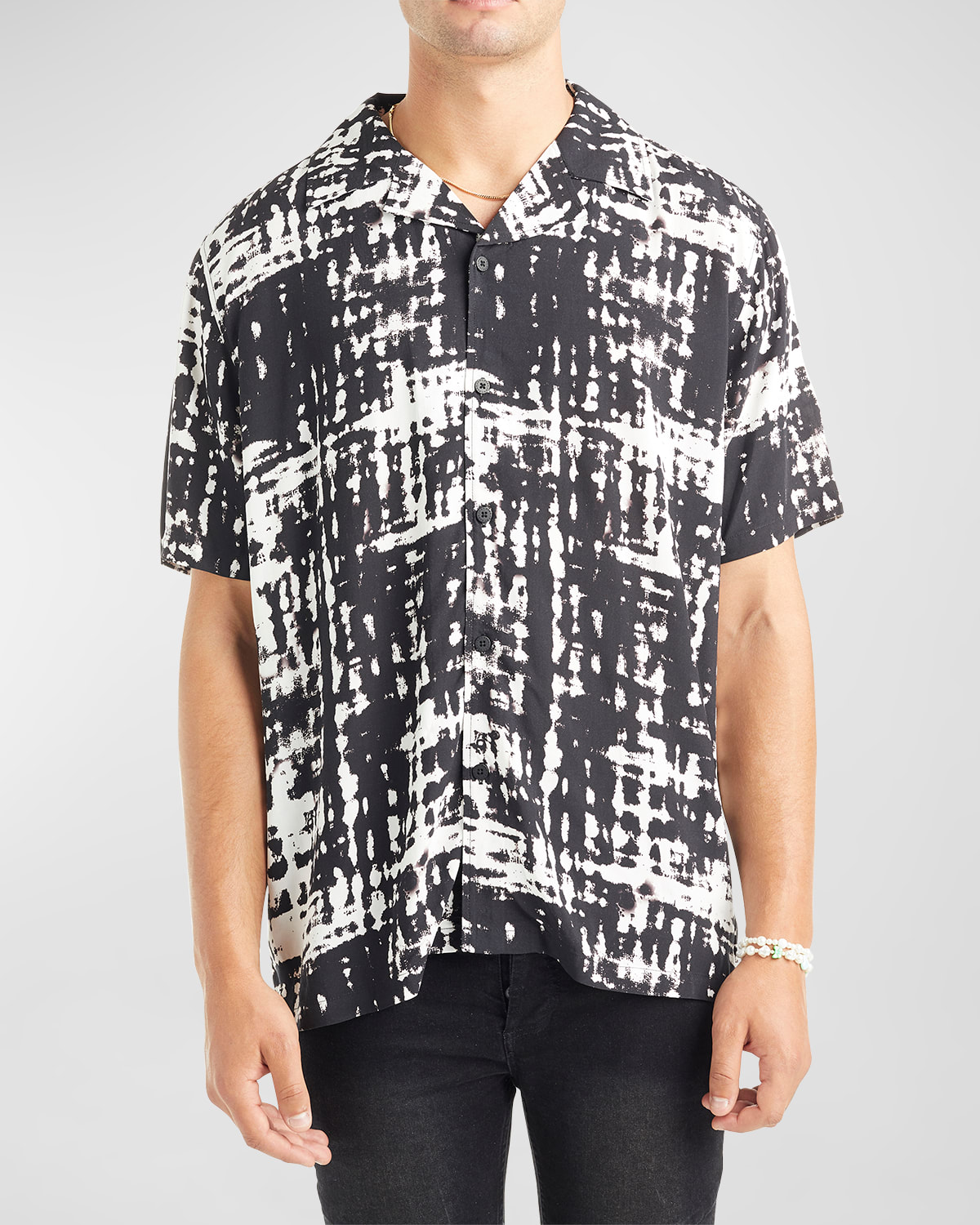 Nana Judy Verve Abstract Print Short Sleeve Button-up Shirt In Black Whte