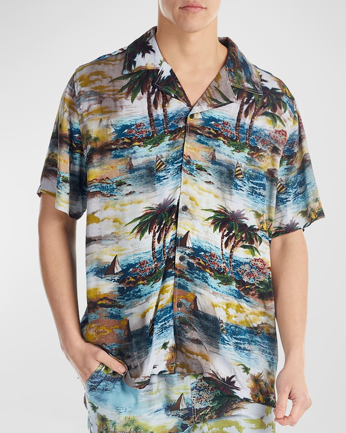 Nana Judy Verve Scenic Print Short Sleeve Button-up Shirt In Vintage Hawaiian