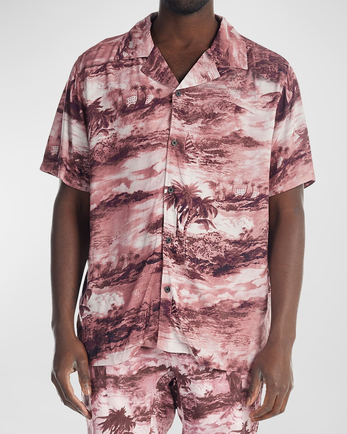 Nana Judy Verve Scenic Print Short Sleeve Button-up Shirt In Mauve